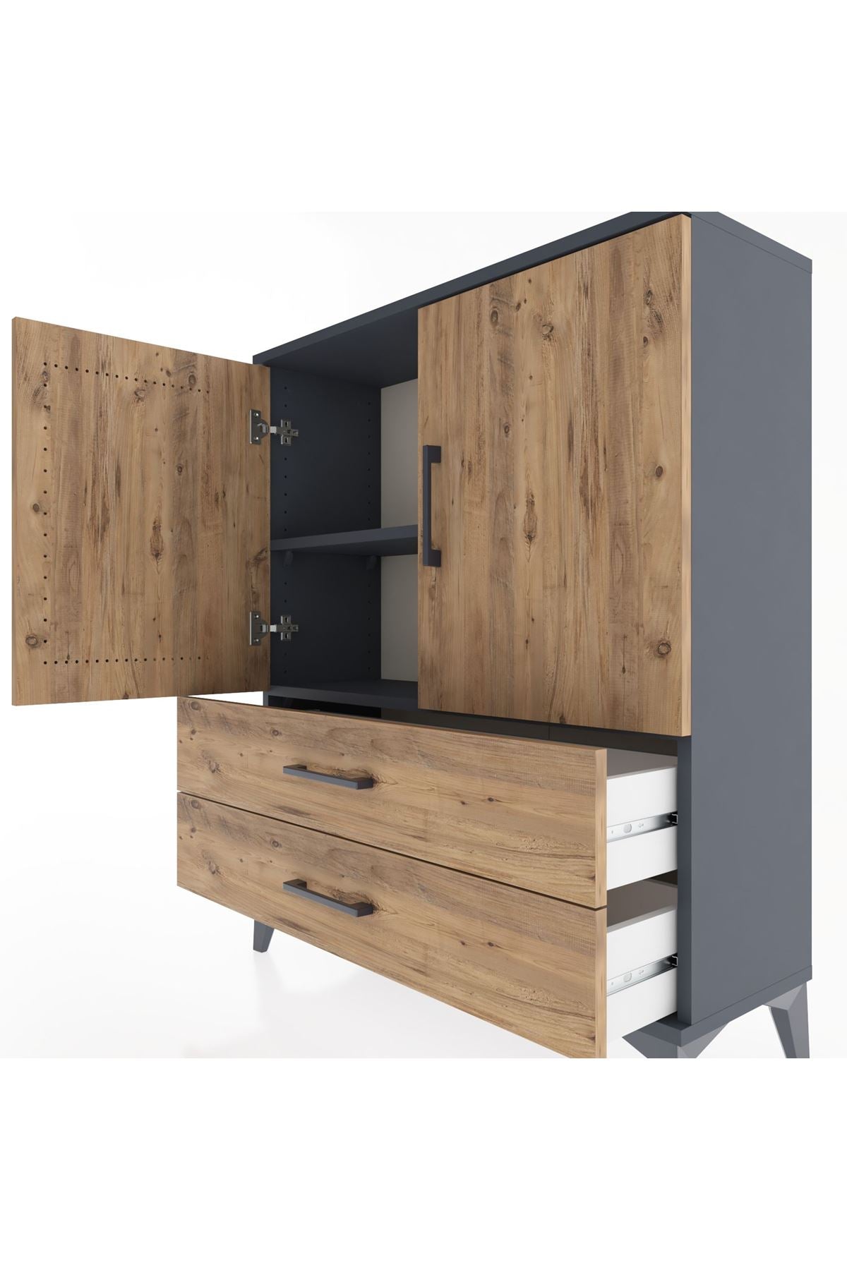 Arges Şifonyer 2 Raflı 2 Çekmeceli 2 Kapaklı 88x30x106 Antrasit-Çam