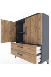 Arges Şifonyer 2 Raflı 2 Çekmeceli 2 Kapaklı 88x30x106 Antrasit-Çam