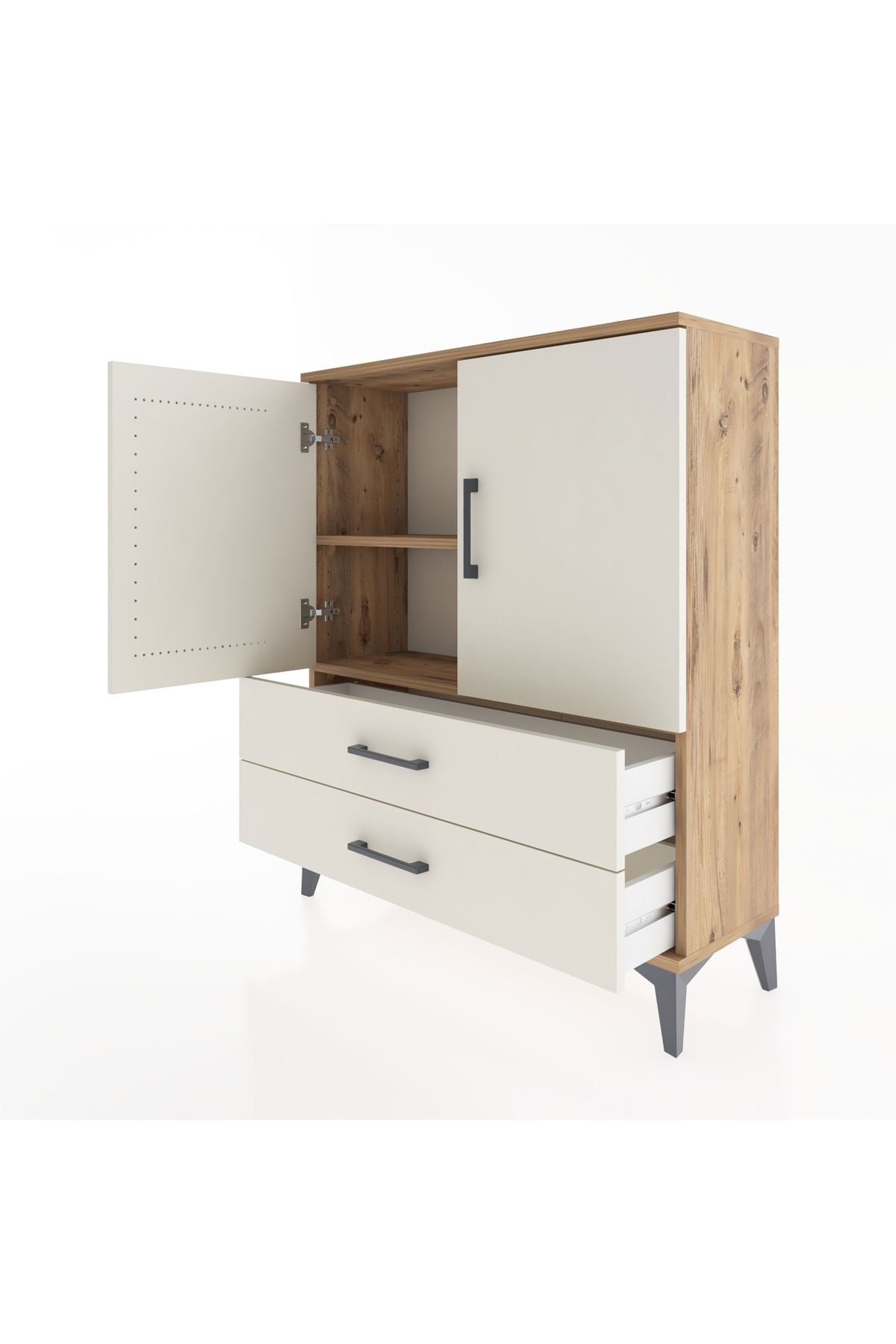 Arges Şifonyer 2 Raflı 2 Çekmeceli 2 Kapaklı 88x30x106 Çam-Aytaşı