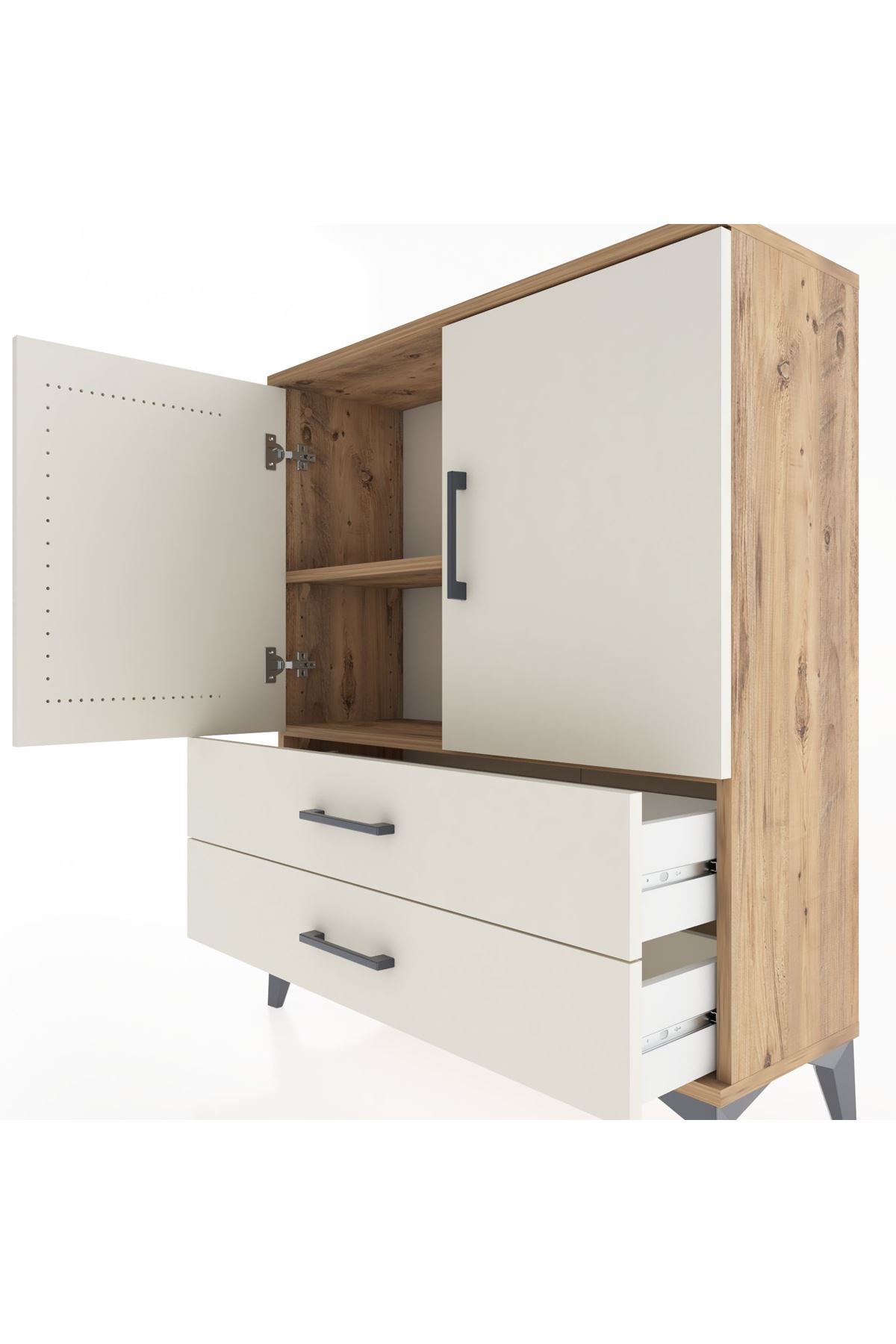 Arges Şifonyer 2 Raflı 2 Çekmeceli 2 Kapaklı 88x30x106 Çam-Aytaşı