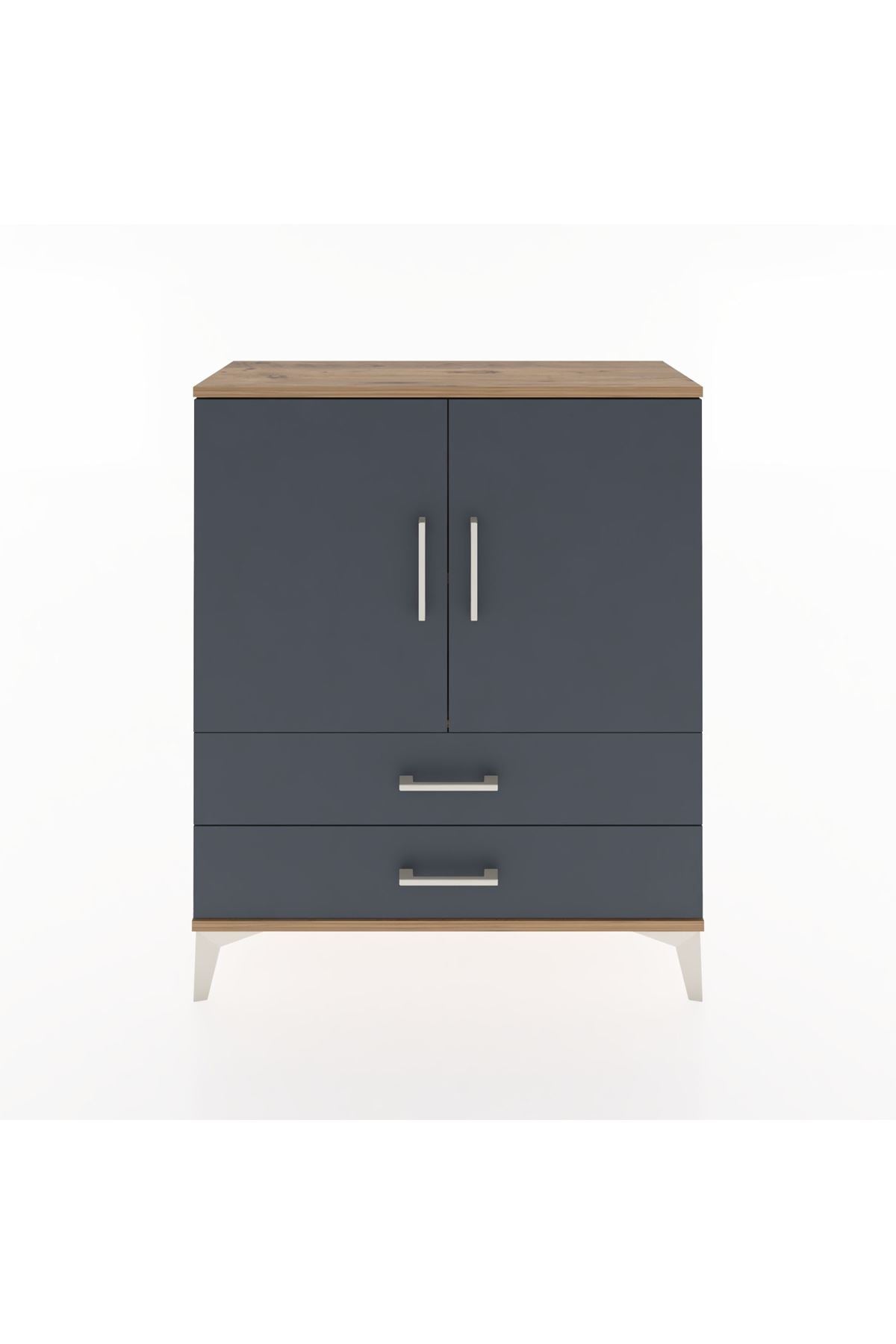 Arges Şifonyer 2 Raflı 2 Çekmeceli 2 Kapaklı 88x30x106 Çam-Antrasit