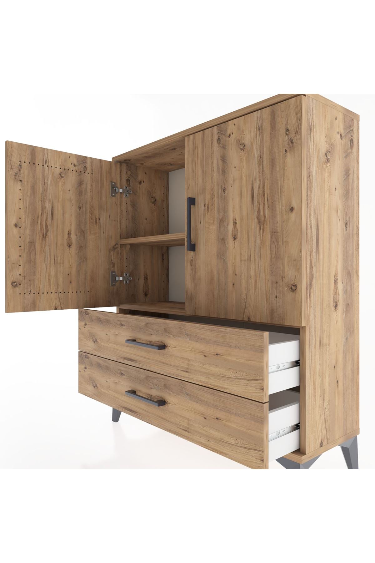 Arges Şifonyer 2 Raflı 2 Çekmeceli 2 Kapaklı 88x30x106 Çam-Çam