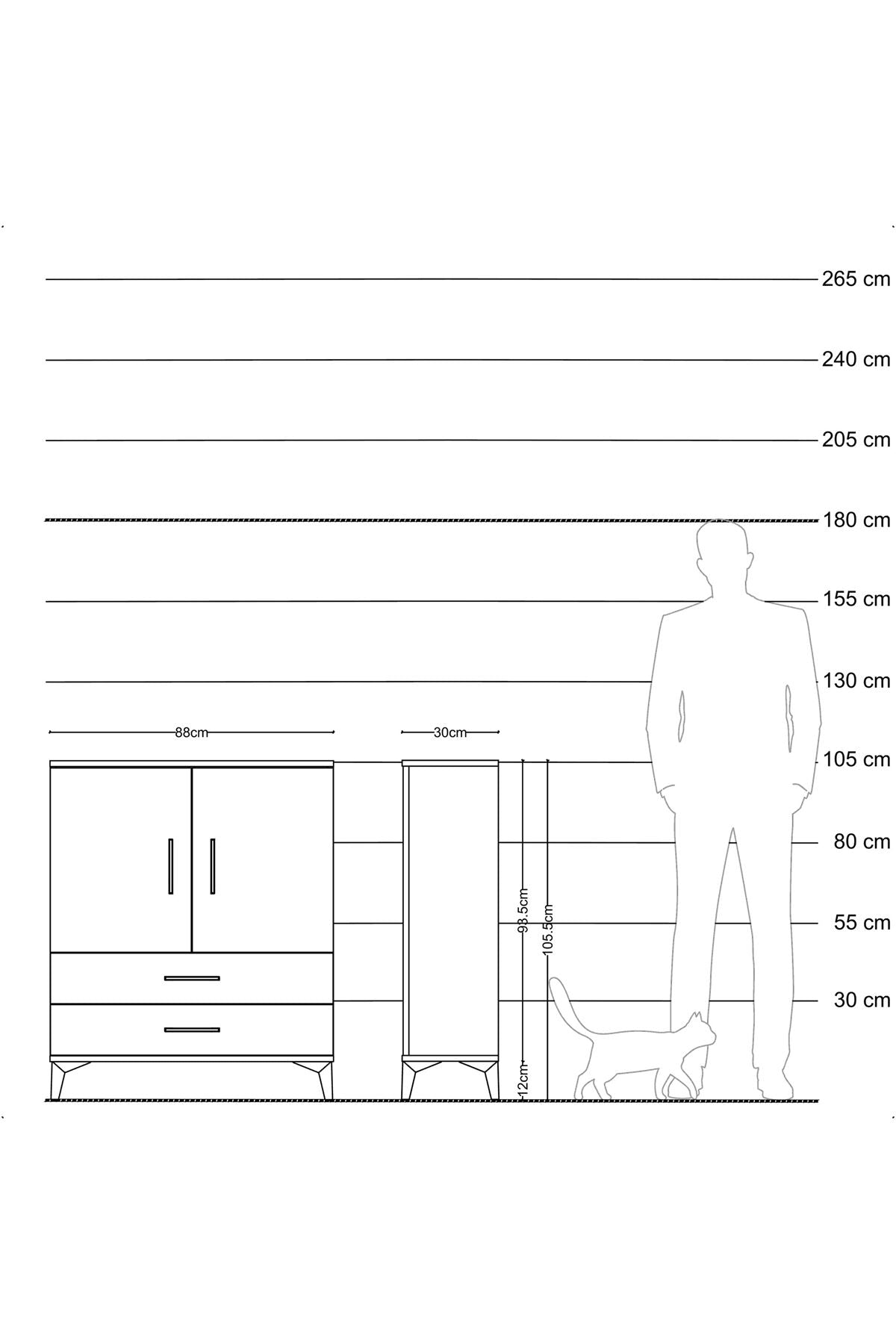 Arges Şifonyer 2 Raflı 2 Çekmeceli 2 Kapaklı 88x30x106 Çam-Çam