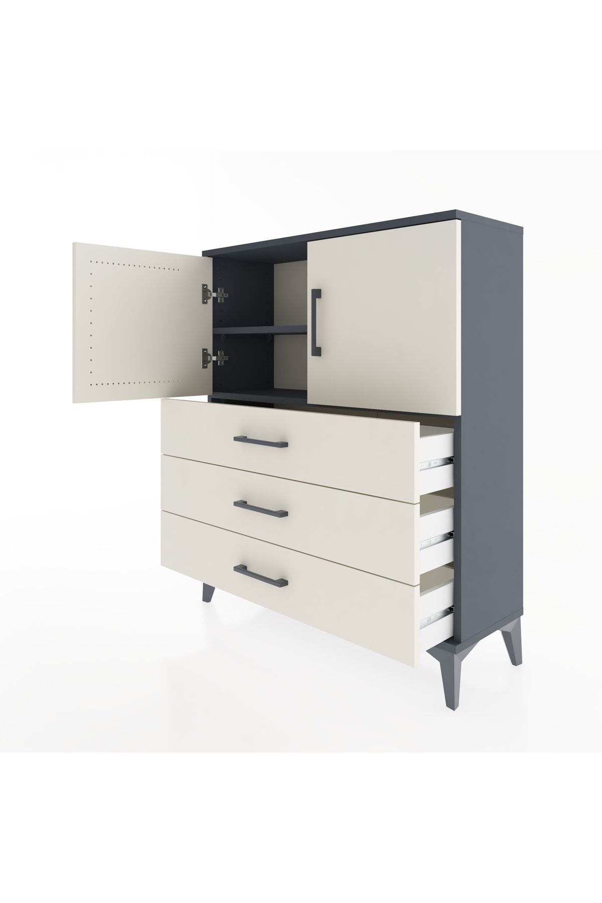 Arges Şifonyer 2 Raflı 3 Çekmeceli 2 Kapaklı 88x30x106 Antrasit-Aytaşı