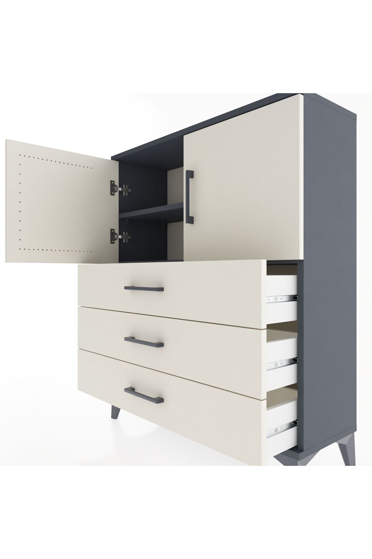 Arges Şifonyer 2 Raflı 3 Çekmeceli 2 Kapaklı 88x30x106 Antrasit-Aytaşı