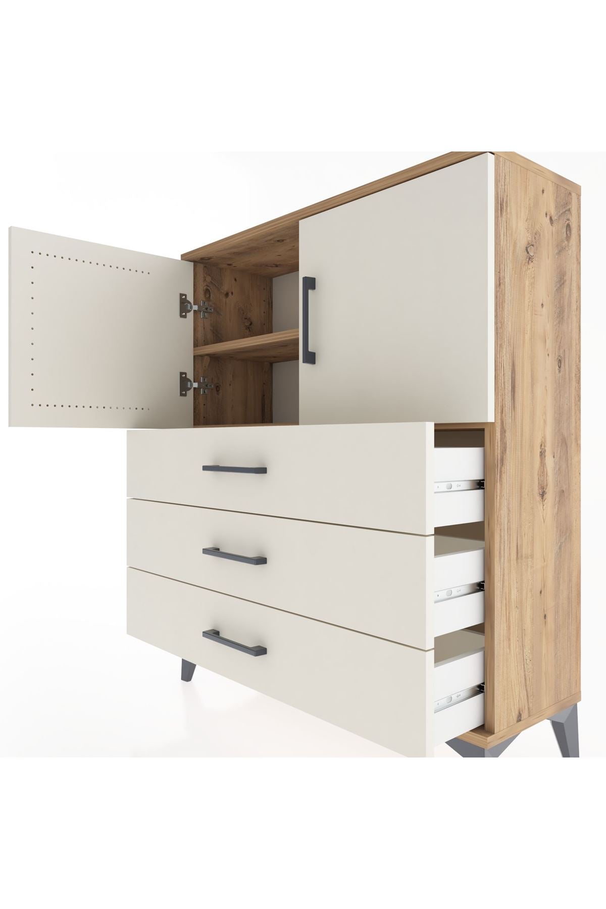 Arges Şifonyer 2 Raflı 3 Çekmeceli 2 Kapaklı 88x30x106 Çam-Aytaşı