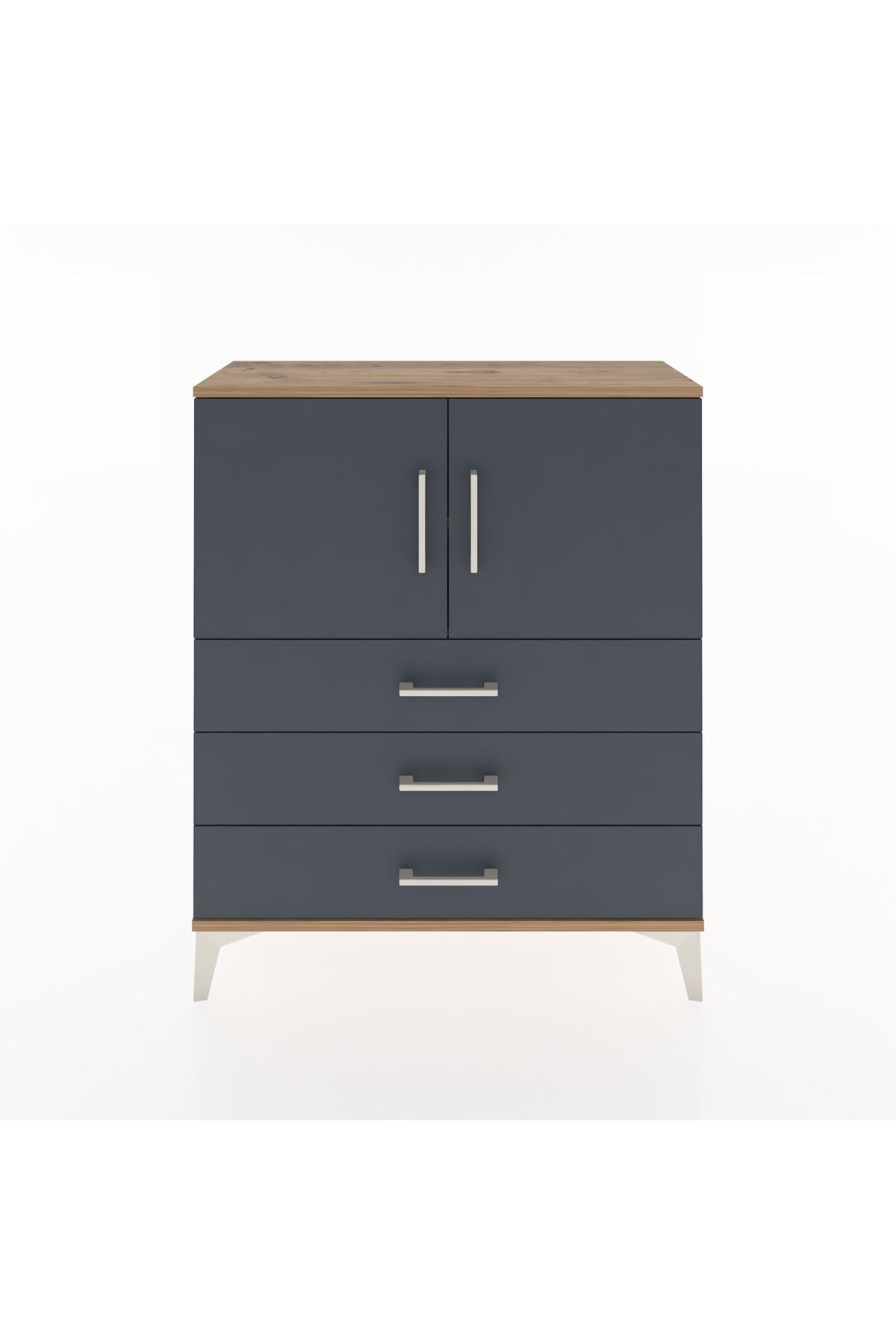 Arges Şifonyer 2 Raflı 3 Çekmeceli 2 Kapaklı 88x30x106 Çam-Antrasit