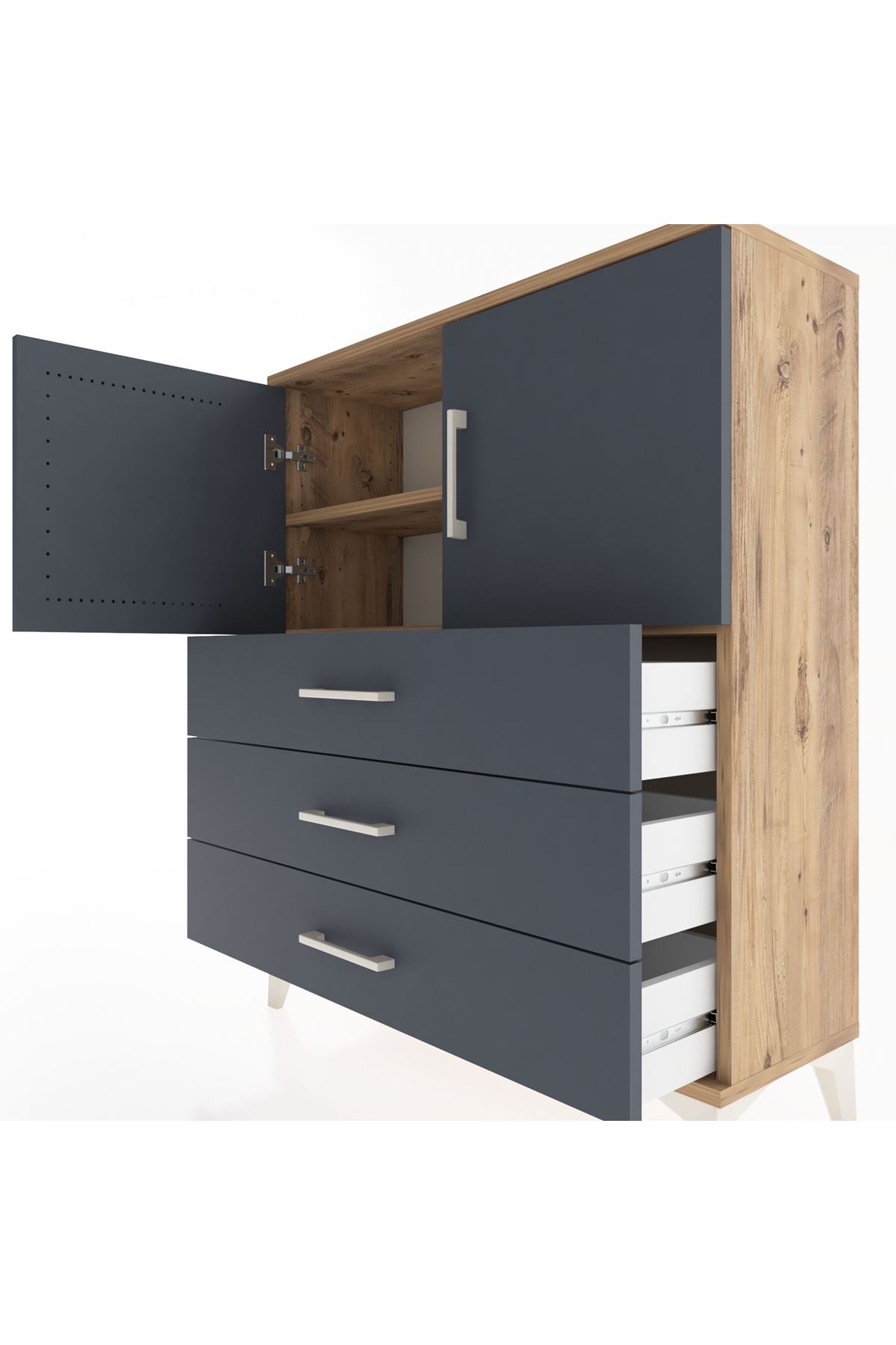 Arges Şifonyer 2 Raflı 3 Çekmeceli 2 Kapaklı 88x30x106 Çam-Antrasit