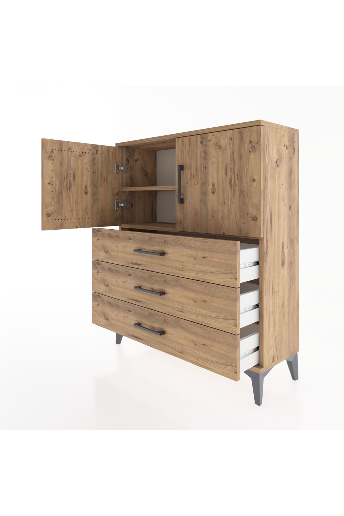 Arges Şifonyer 2 Raflı 3 Çekmeceli 2 Kapaklı 88x30x106 Çam-Çam