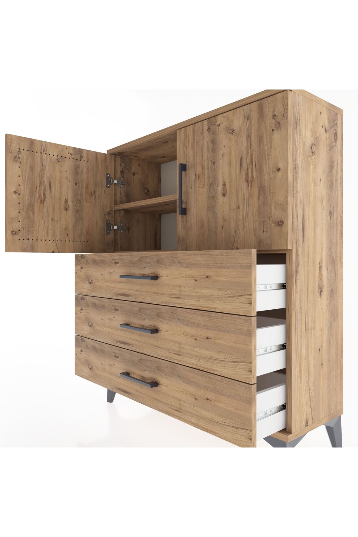 Arges Şifonyer 2 Raflı 3 Çekmeceli 2 Kapaklı 88x30x106 Çam-Çam