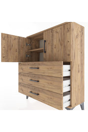 Arges Şifonyer 2 Raflı 3 Çekmeceli 2 Kapaklı 88x30x106 Çam-Çam