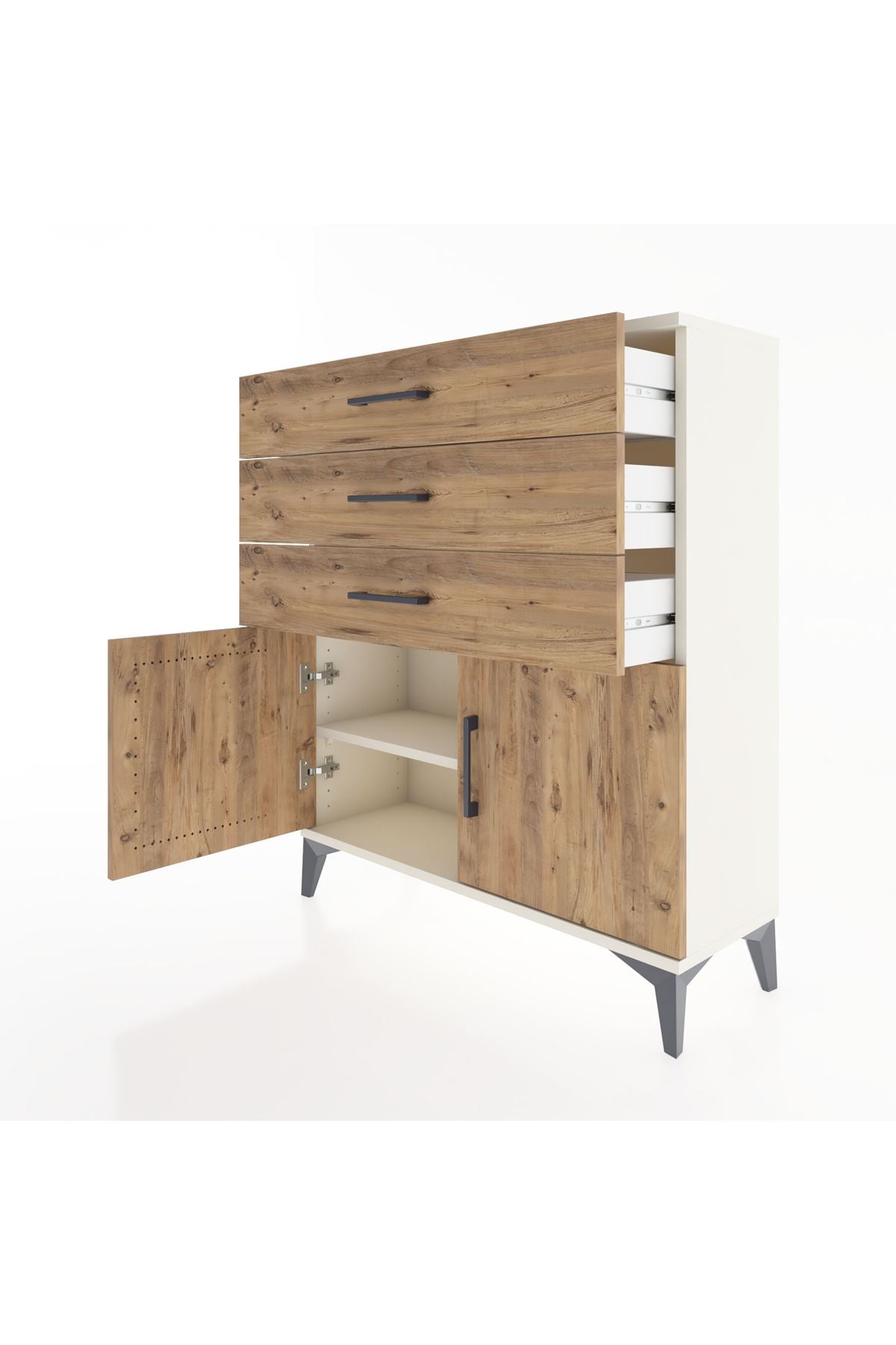 Arges Şifonyer Tek Raflı 3 Çekmeceli 2 Kapaklı 88x30x106 Aytaşı-Çam