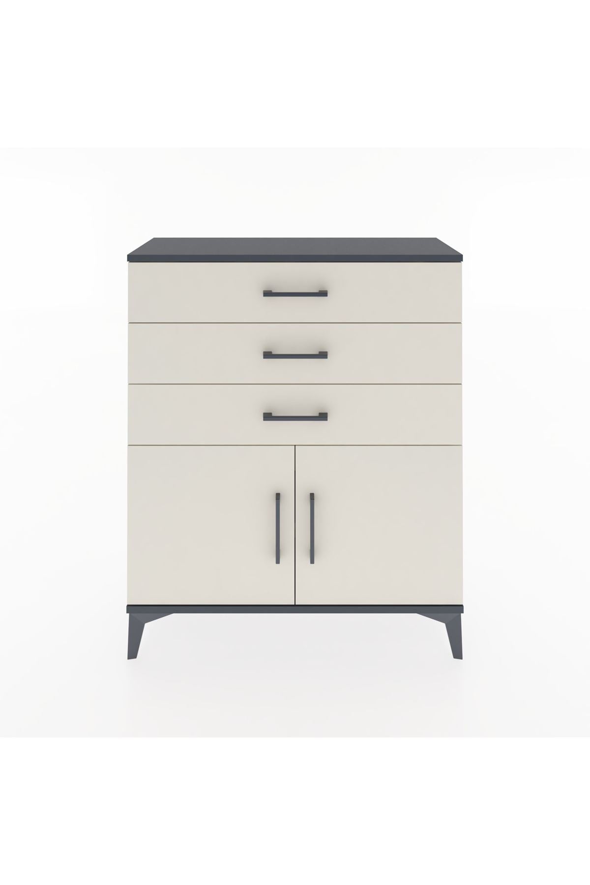 Arges Şifonyer Tek Raflı 3 Çekmeceli 2 Kapaklı 88x30x106 Antrasit-Aytaşı