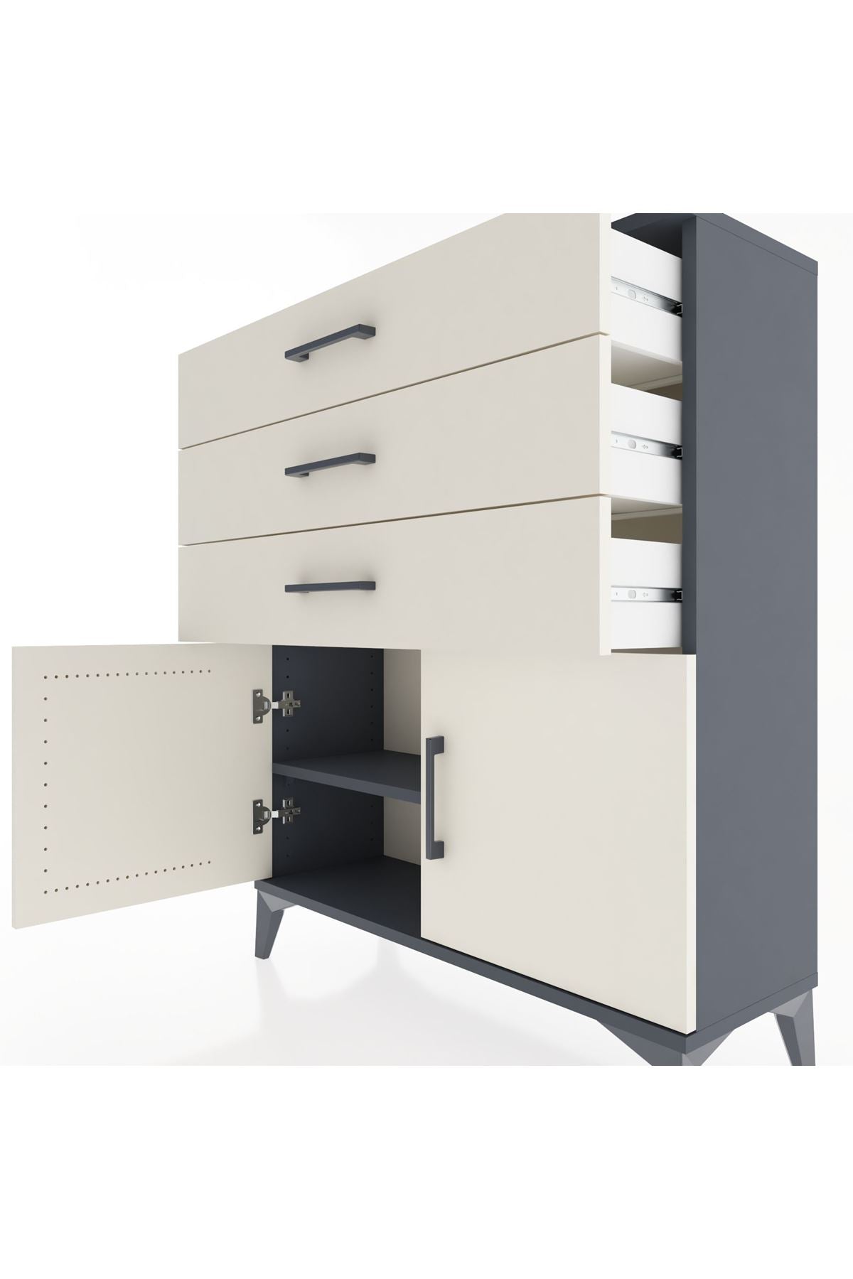 Arges Şifonyer Tek Raflı 3 Çekmeceli 2 Kapaklı 88x30x106 Antrasit-Aytaşı