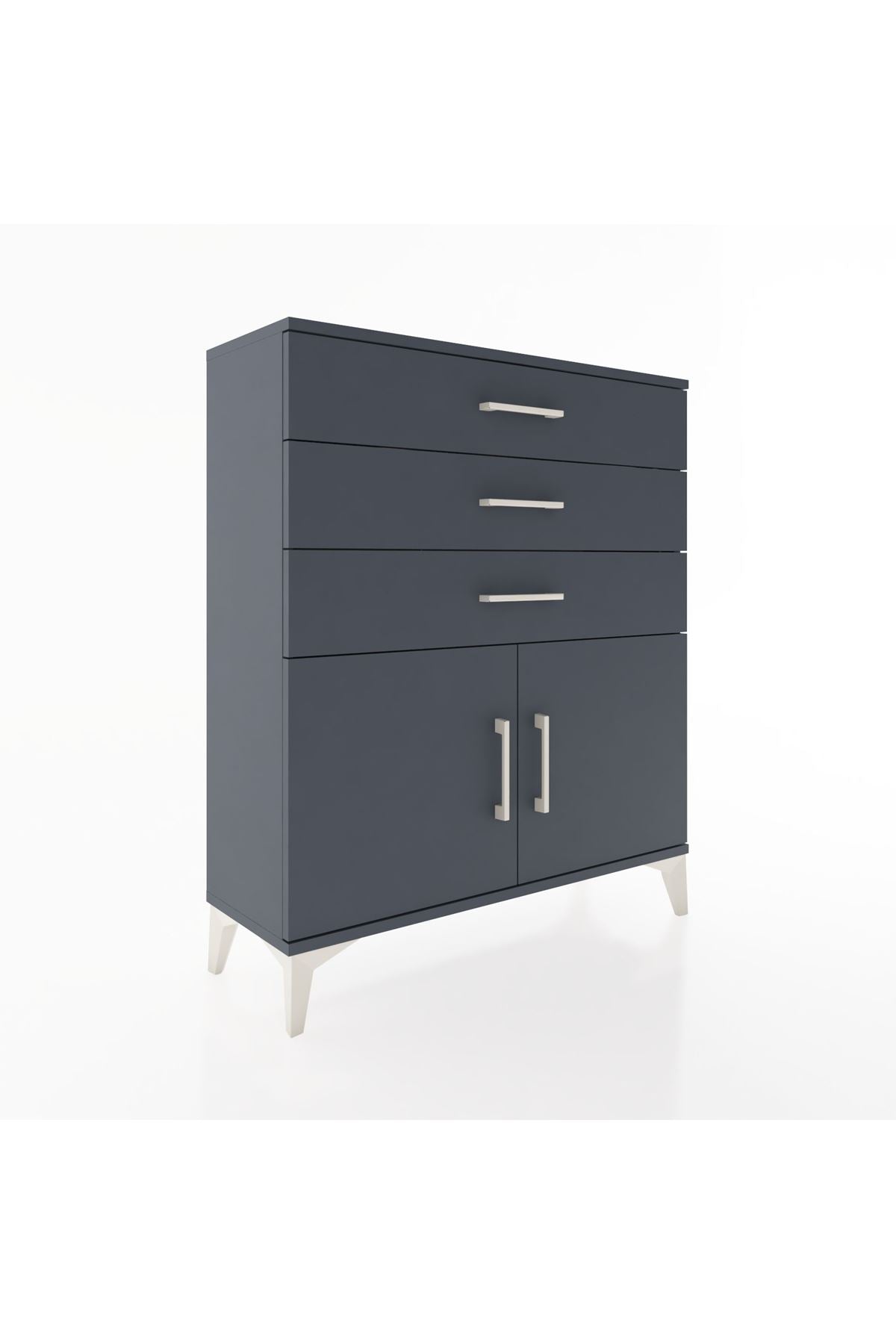 Arges Şifonyer Tek Raflı 3 Çekmeceli 2 Kapaklı 88x30x106 Antrasit-Antrasit