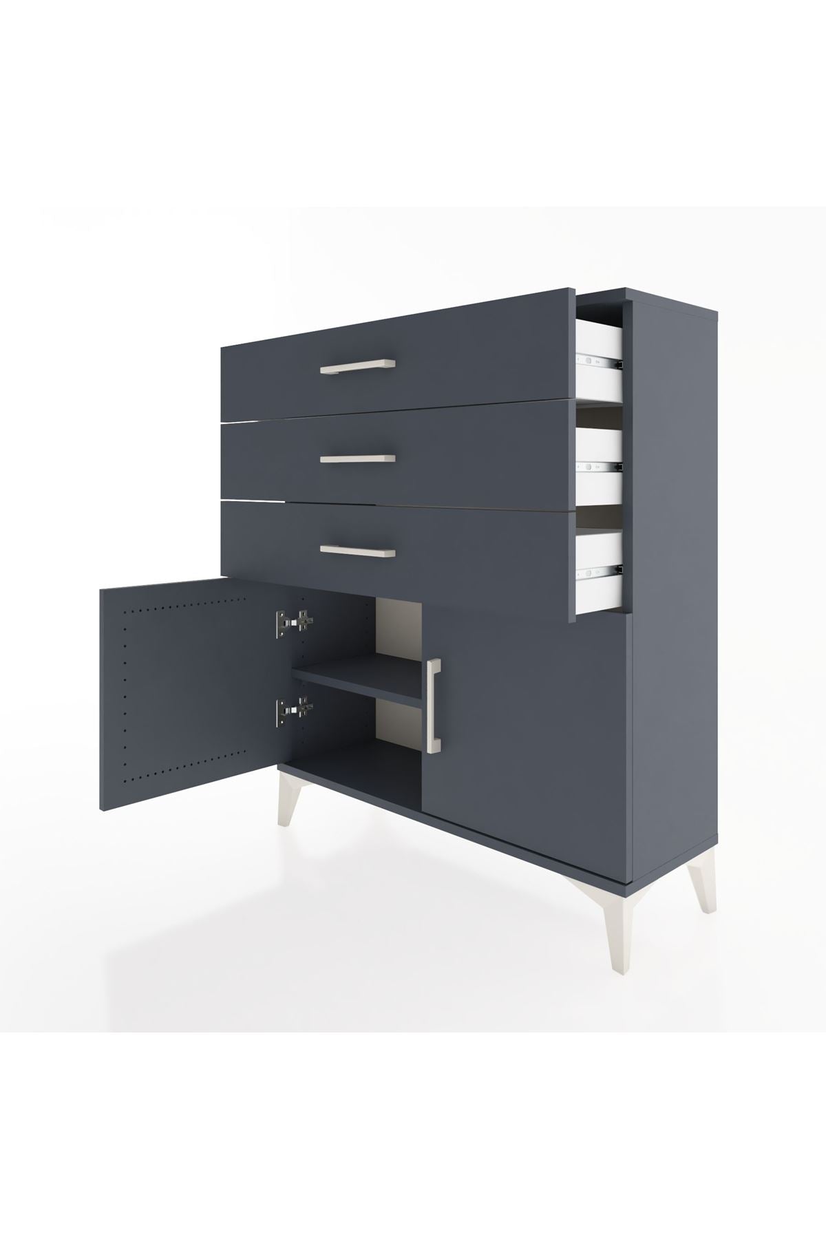 Arges Şifonyer Tek Raflı 3 Çekmeceli 2 Kapaklı 88x30x106 Antrasit-Antrasit
