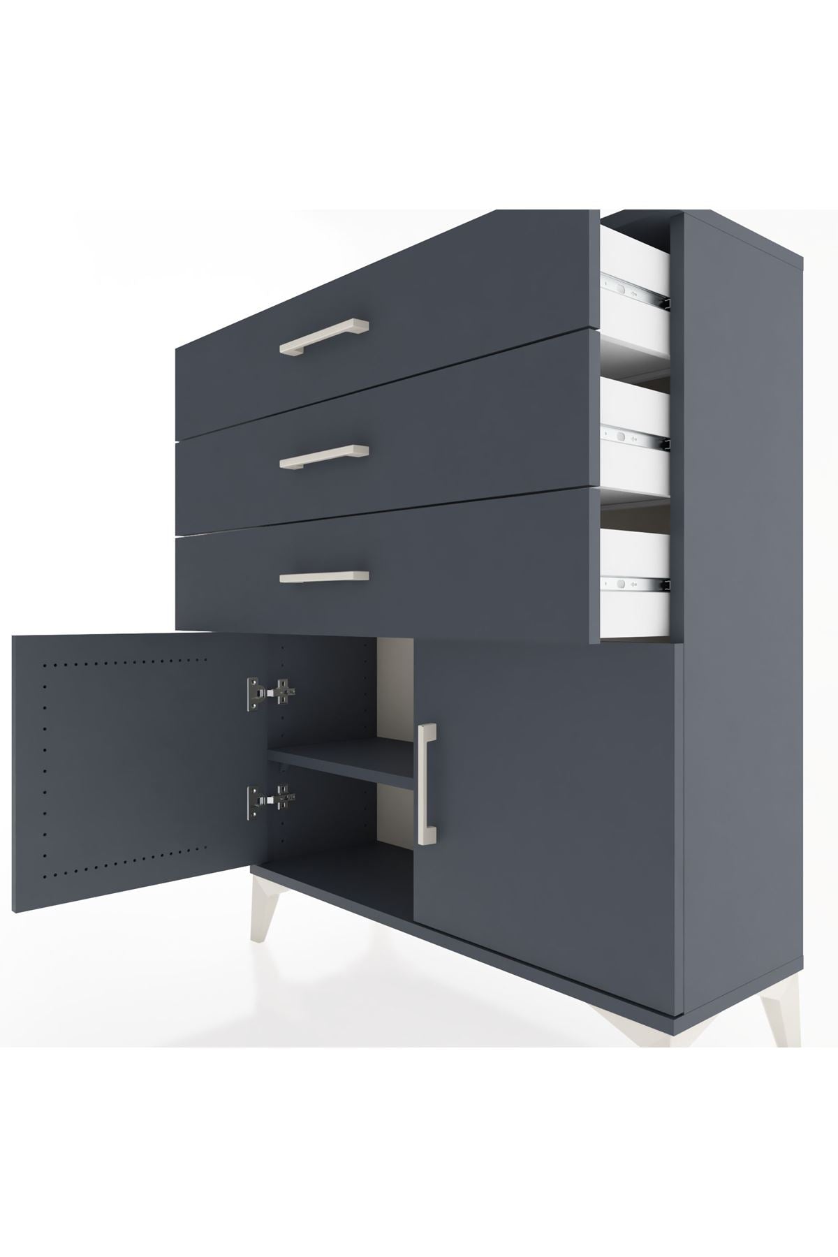 Arges Şifonyer Tek Raflı 3 Çekmeceli 2 Kapaklı 88x30x106 Antrasit-Antrasit