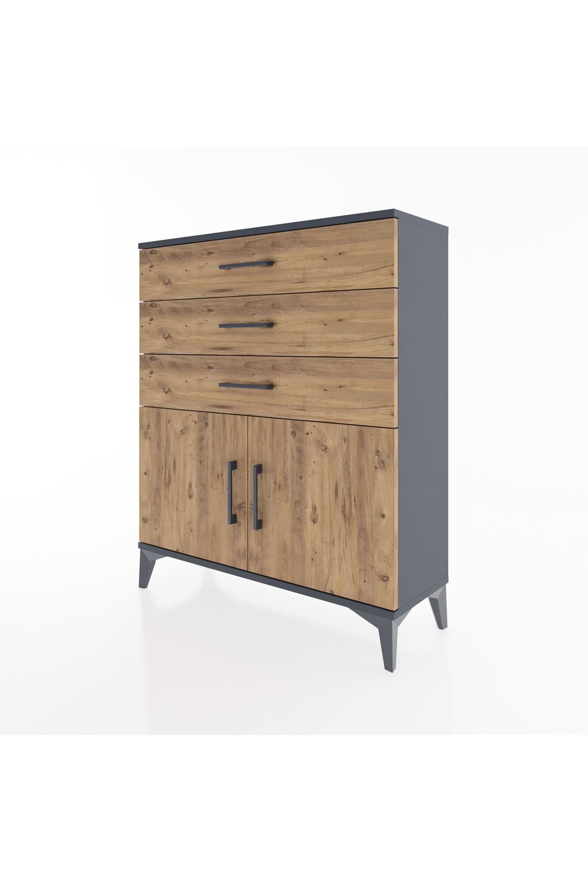 Arges Şifonyer Tek Raflı 3 Çekmeceli 2 Kapaklı 88x30x106 Antrasit-Çam