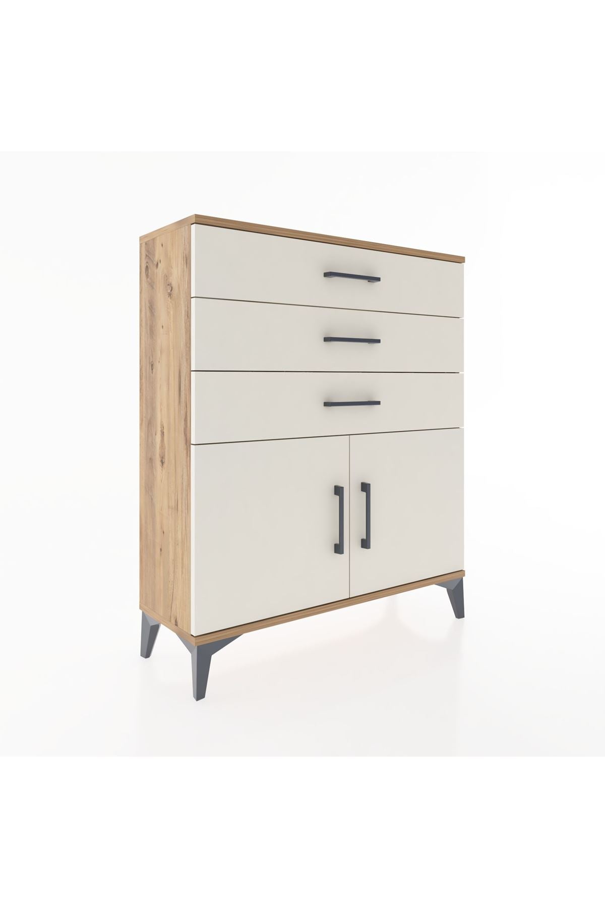 Arges Şifonyer Tek Raflı 3 Çekmeceli 2 Kapaklı 88x30x106 Çam-Aytaşı