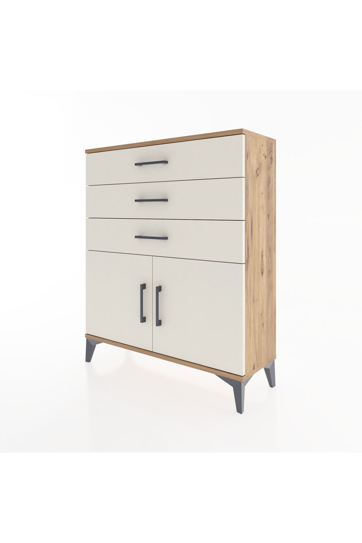 Arges Şifonyer Tek Raflı 3 Çekmeceli 2 Kapaklı 88x30x106 Çam-Aytaşı