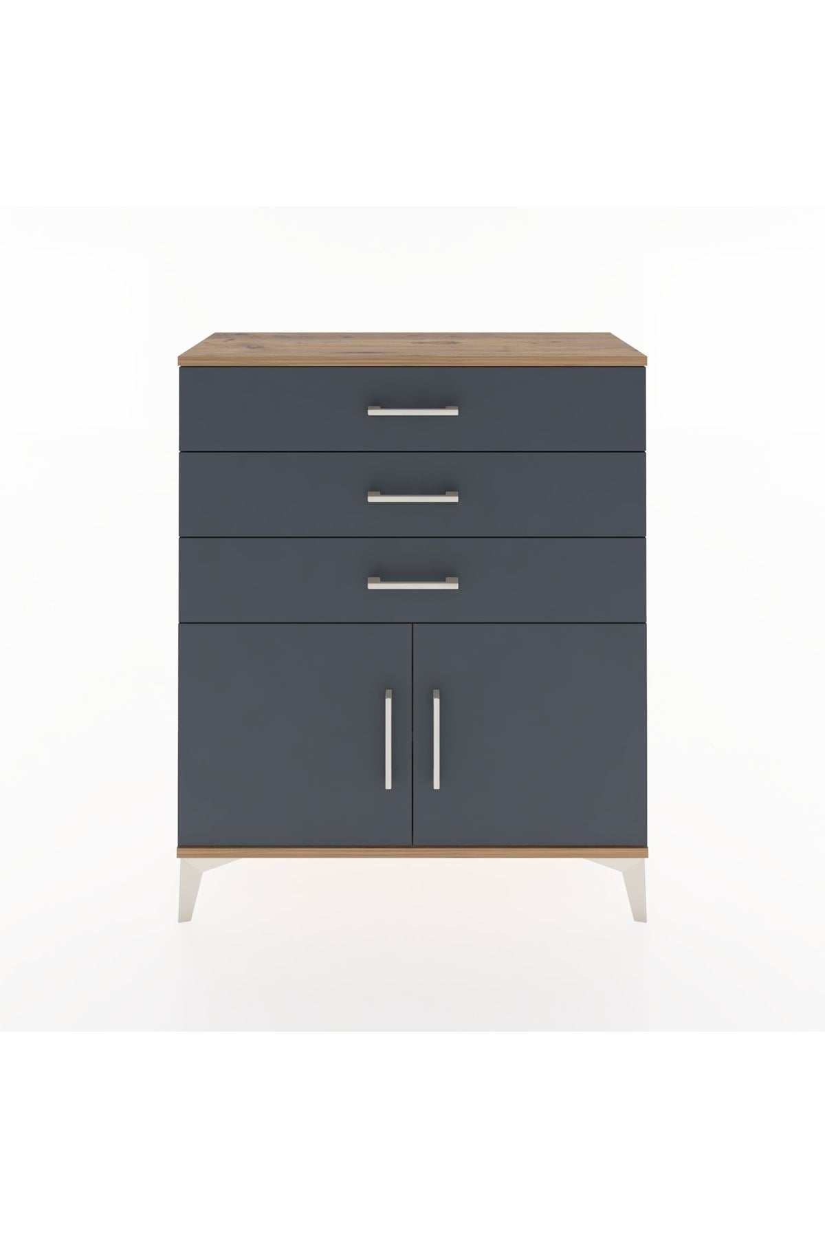 Arges Şifonyer Tek Raflı 3 Çekmeceli 2 Kapaklı 88x30x106 Çam-Antrasit