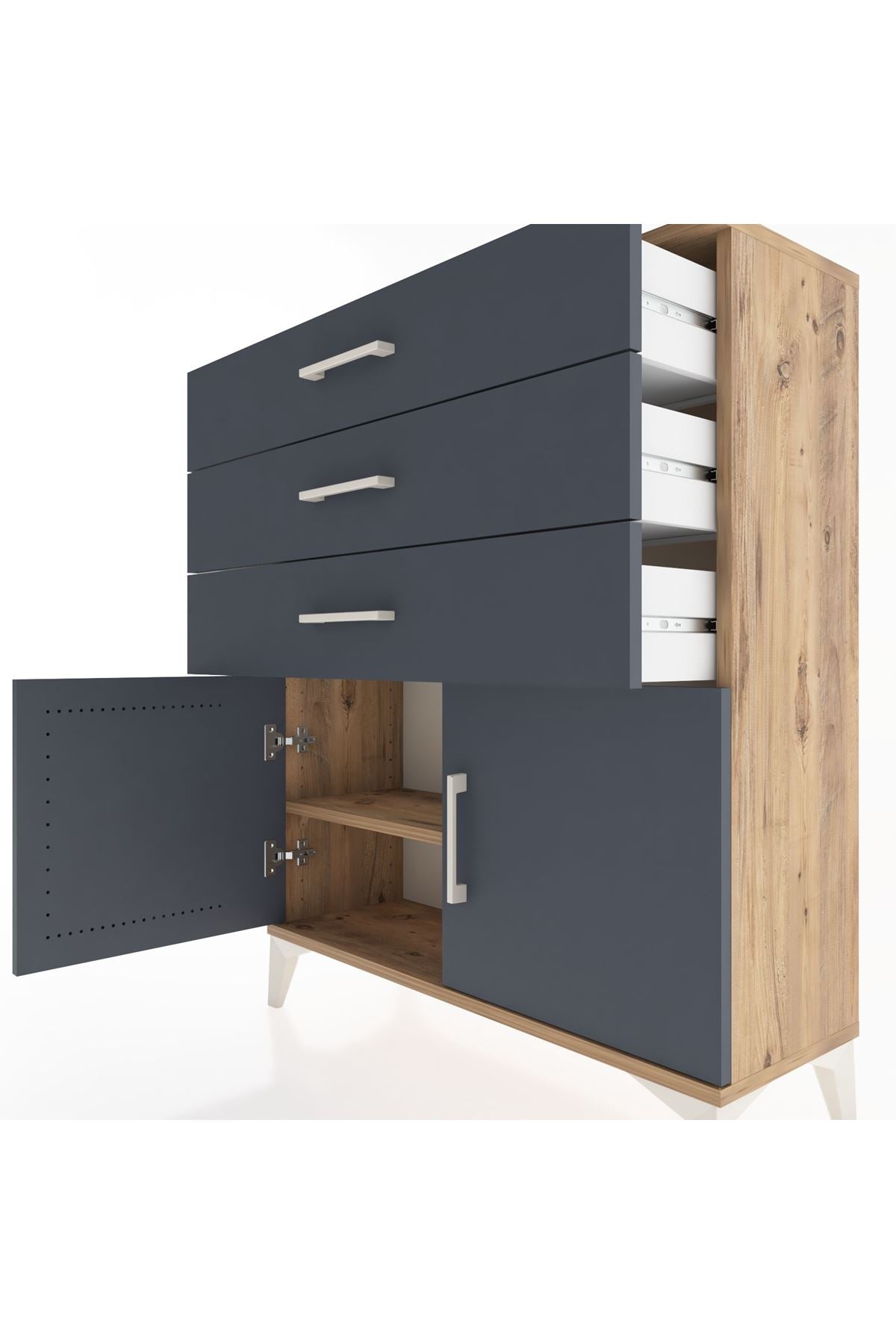 Arges Şifonyer Tek Raflı 3 Çekmeceli 2 Kapaklı 88x30x106 Çam-Antrasit