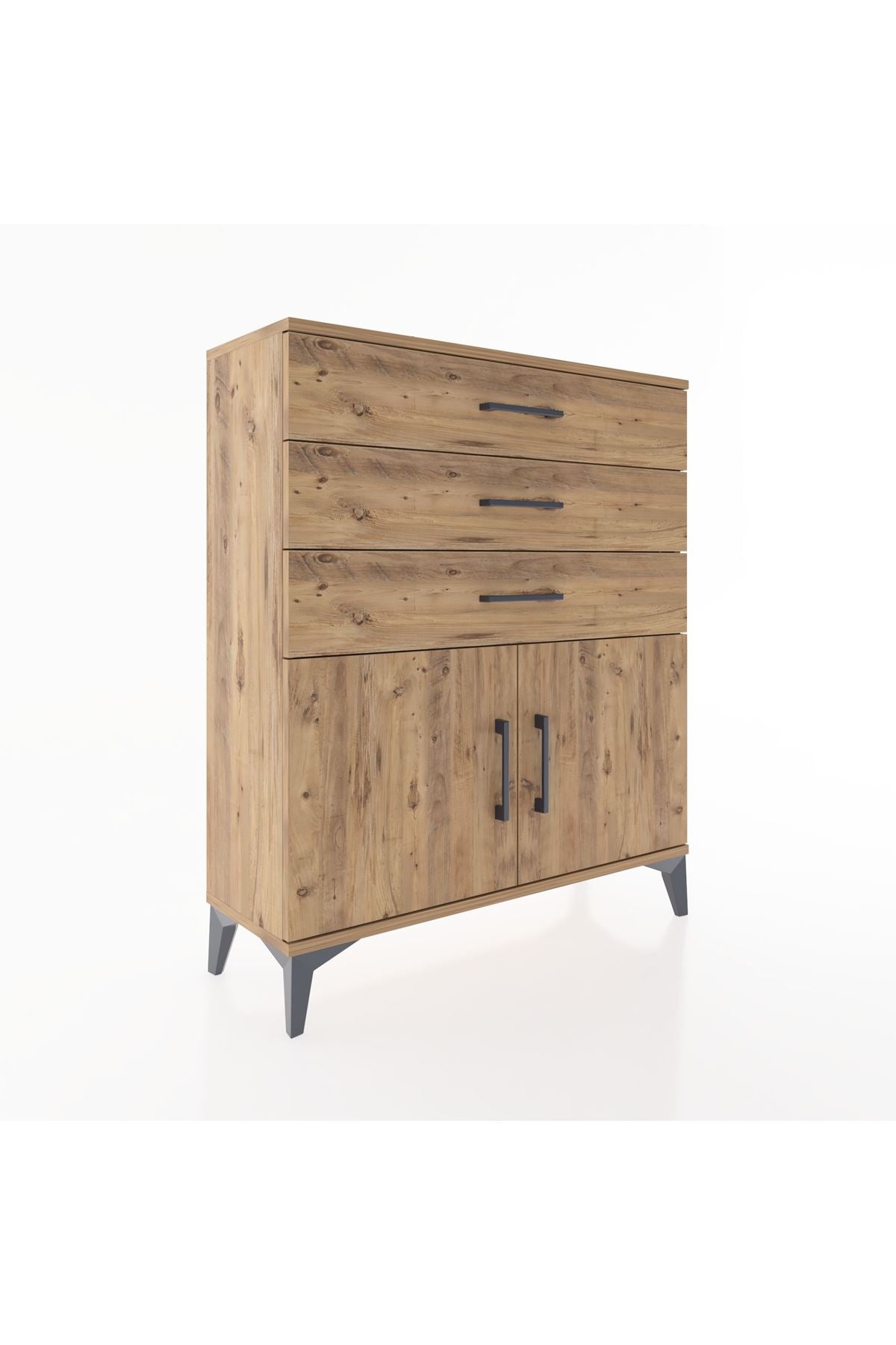 Arges Şifonyer Tek Raflı 3 Çekmeceli 2 Kapaklı 88x30x106 Çam-Çam