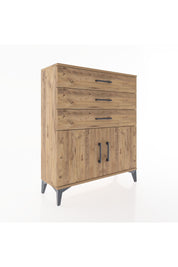 Arges Şifonyer Tek Raflı 3 Çekmeceli 2 Kapaklı 88x30x106 Çam-Çam