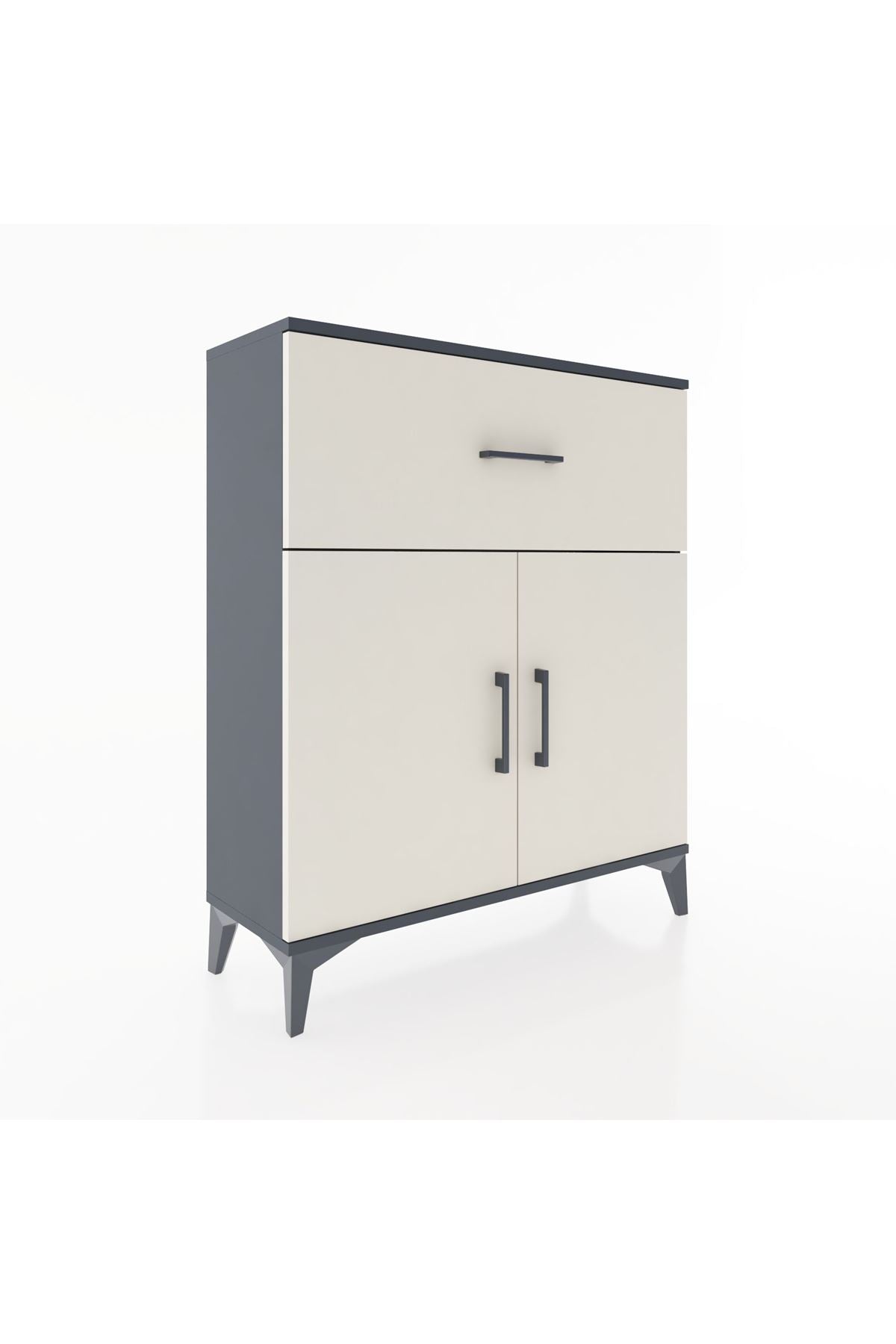 Arges Şifonyer Tek Raflı Tek Çekmeceli 2 Kapaklı 88x30x106 Antrasit-Aytaşı