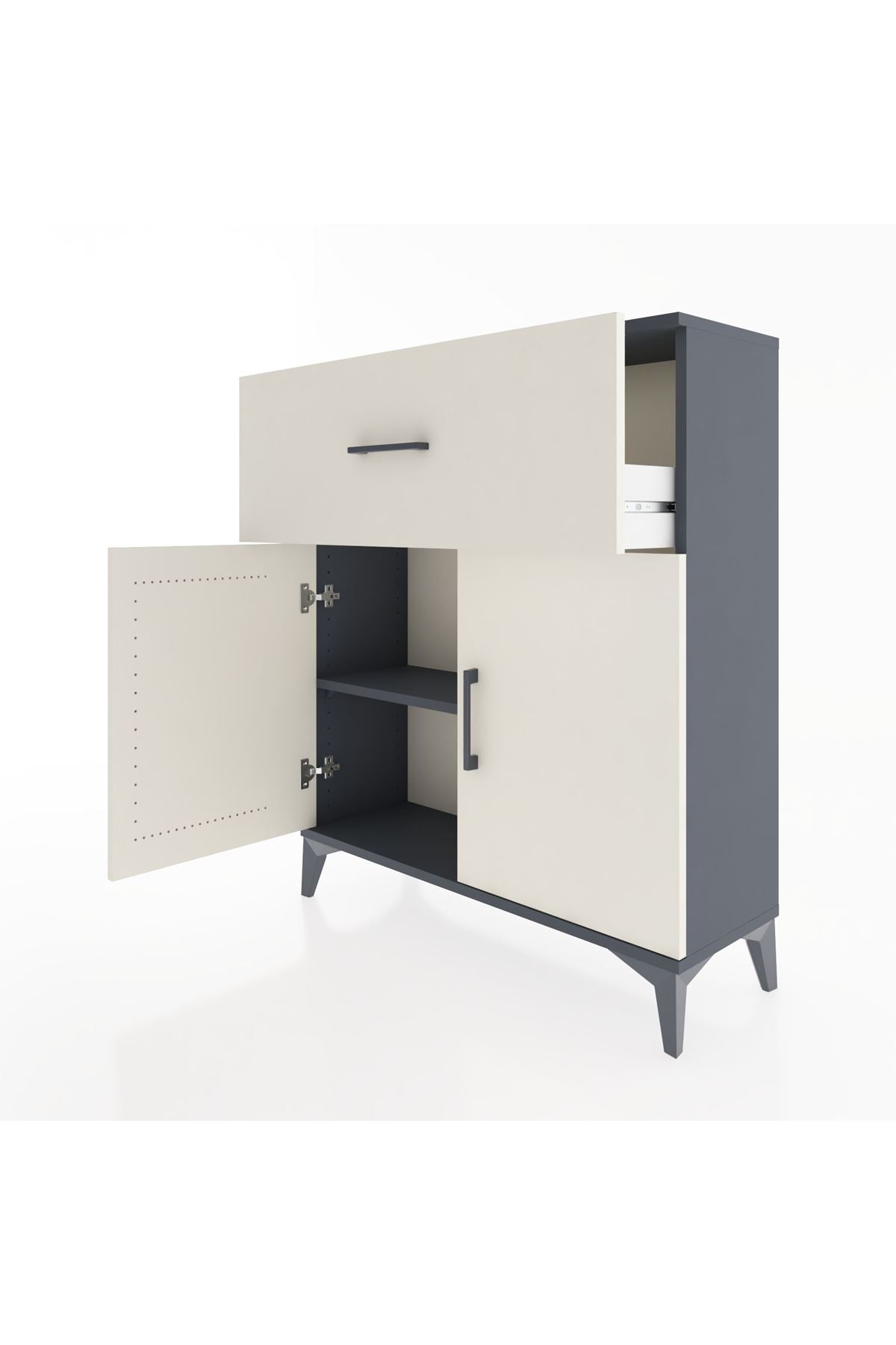 Arges Şifonyer Tek Raflı Tek Çekmeceli 2 Kapaklı 88x30x106 Antrasit-Aytaşı