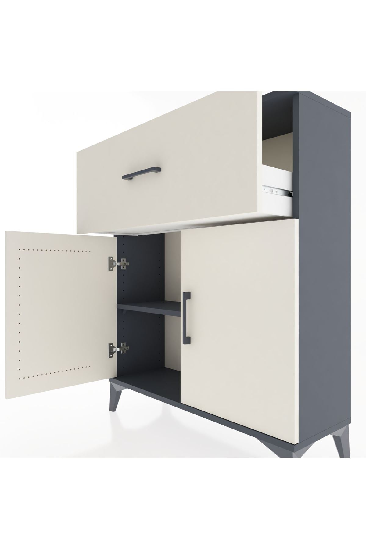 Arges Şifonyer Tek Raflı Tek Çekmeceli 2 Kapaklı 88x30x106 Antrasit-Aytaşı