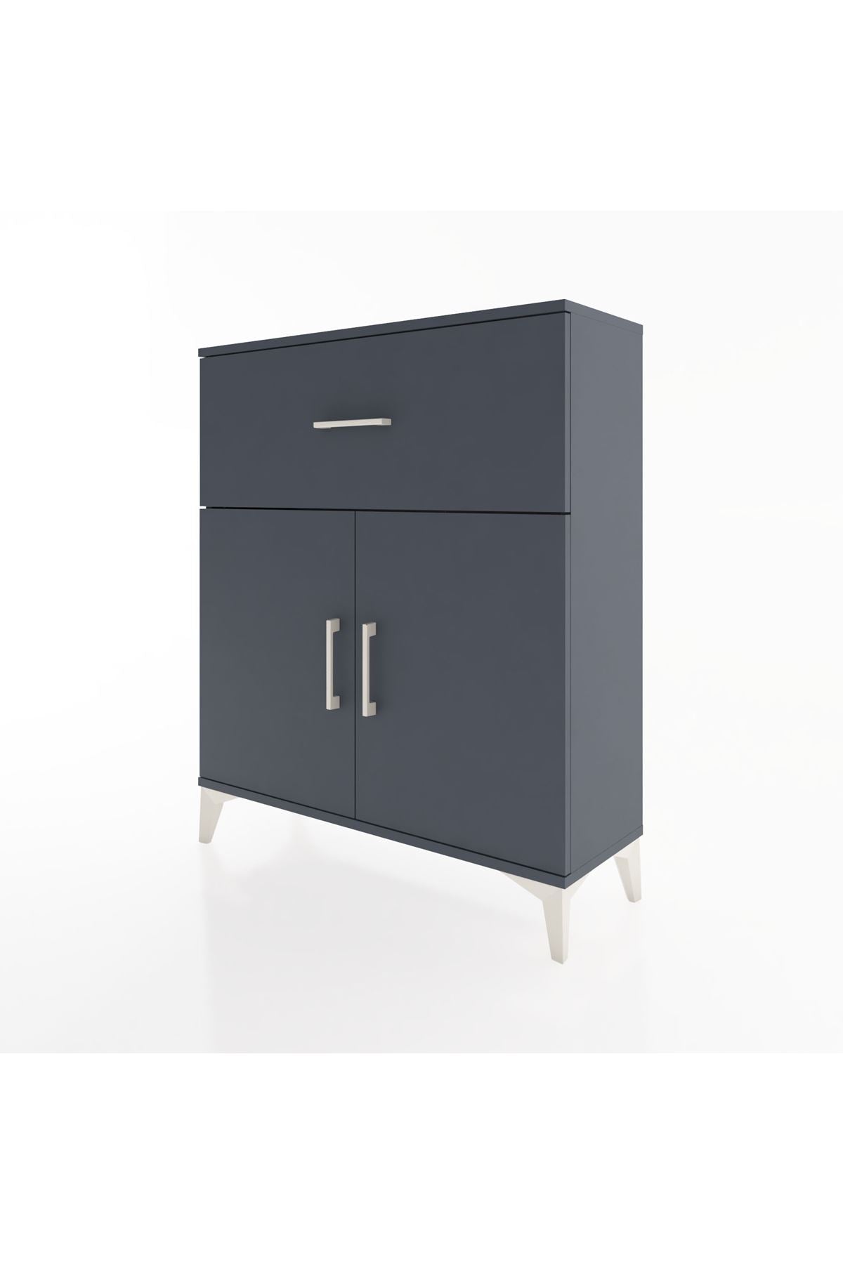 Arges Şifonyer Tek Raflı Tek Çekmeceli 2 Kapaklı 88x30x106 Antrasit-Antrasit