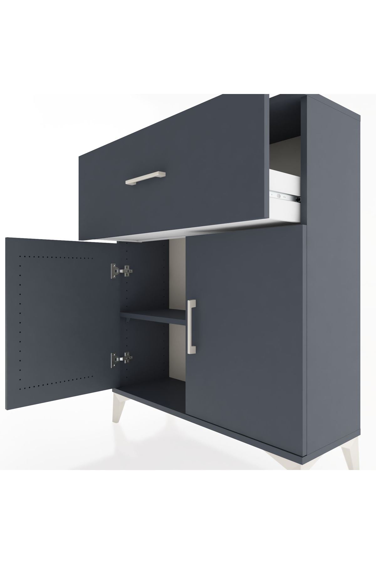 Arges Şifonyer Tek Raflı Tek Çekmeceli 2 Kapaklı 88x30x106 Antrasit-Antrasit