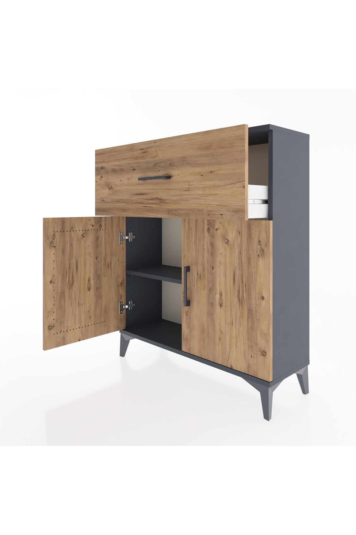 Arges Şifonyer Tek Raflı Tek Çekmeceli 2 Kapaklı 88x30x106 Antrasit-Çam