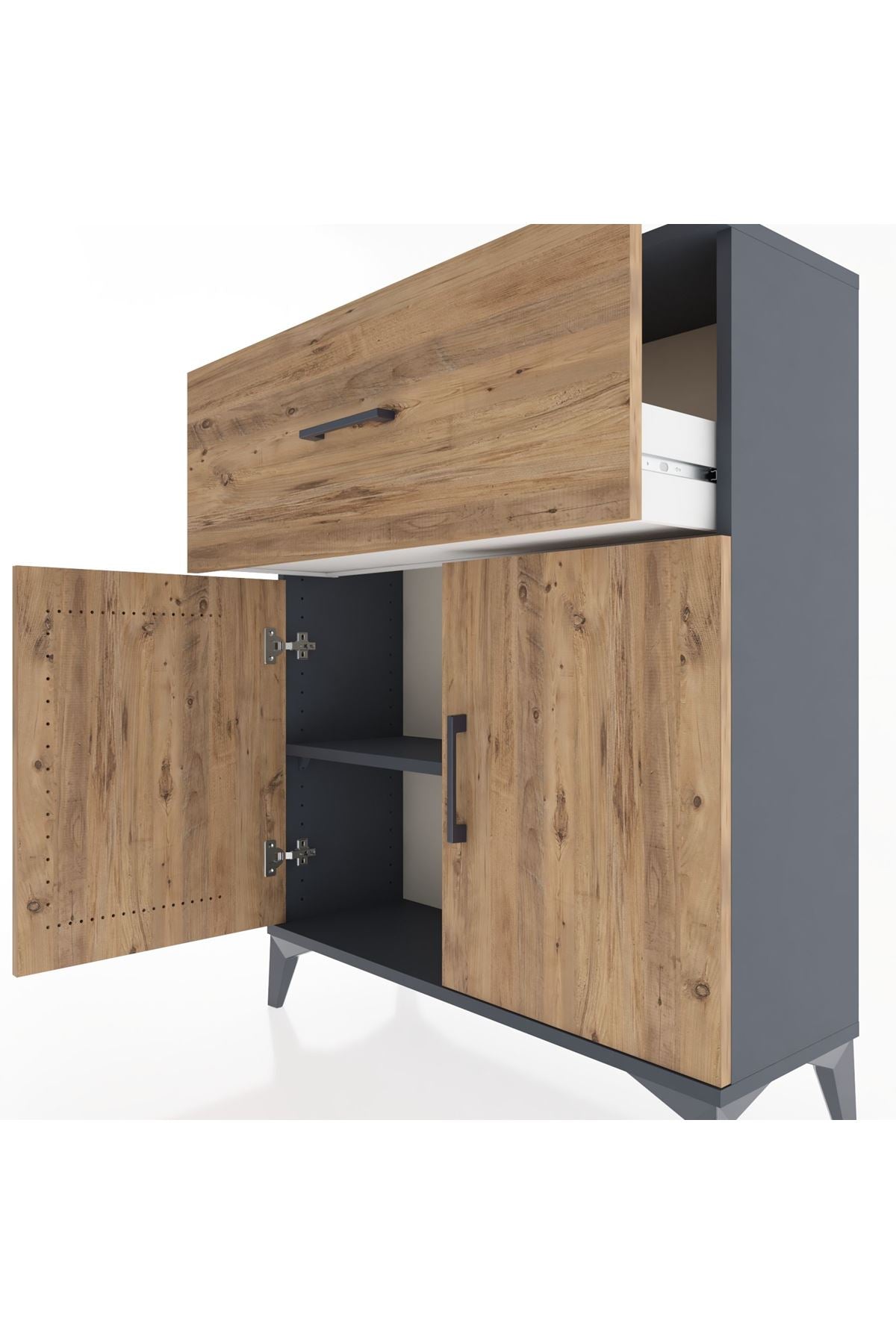 Arges Şifonyer Tek Raflı Tek Çekmeceli 2 Kapaklı 88x30x106 Antrasit-Çam