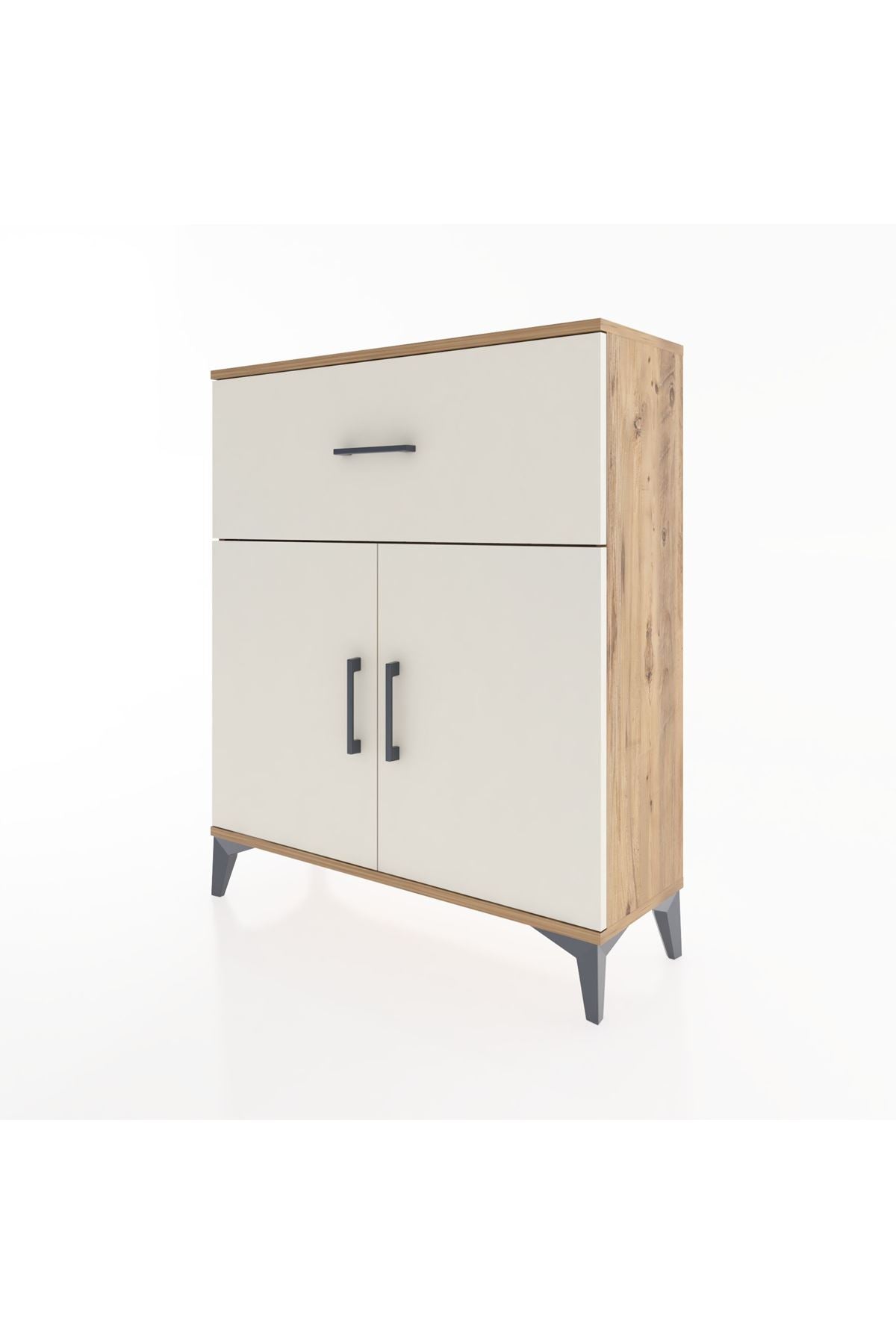 Arges Şifonyer Tek Raflı Tek Çekmeceli 2 Kapaklı 88x30x106 Çam-Aytaşı