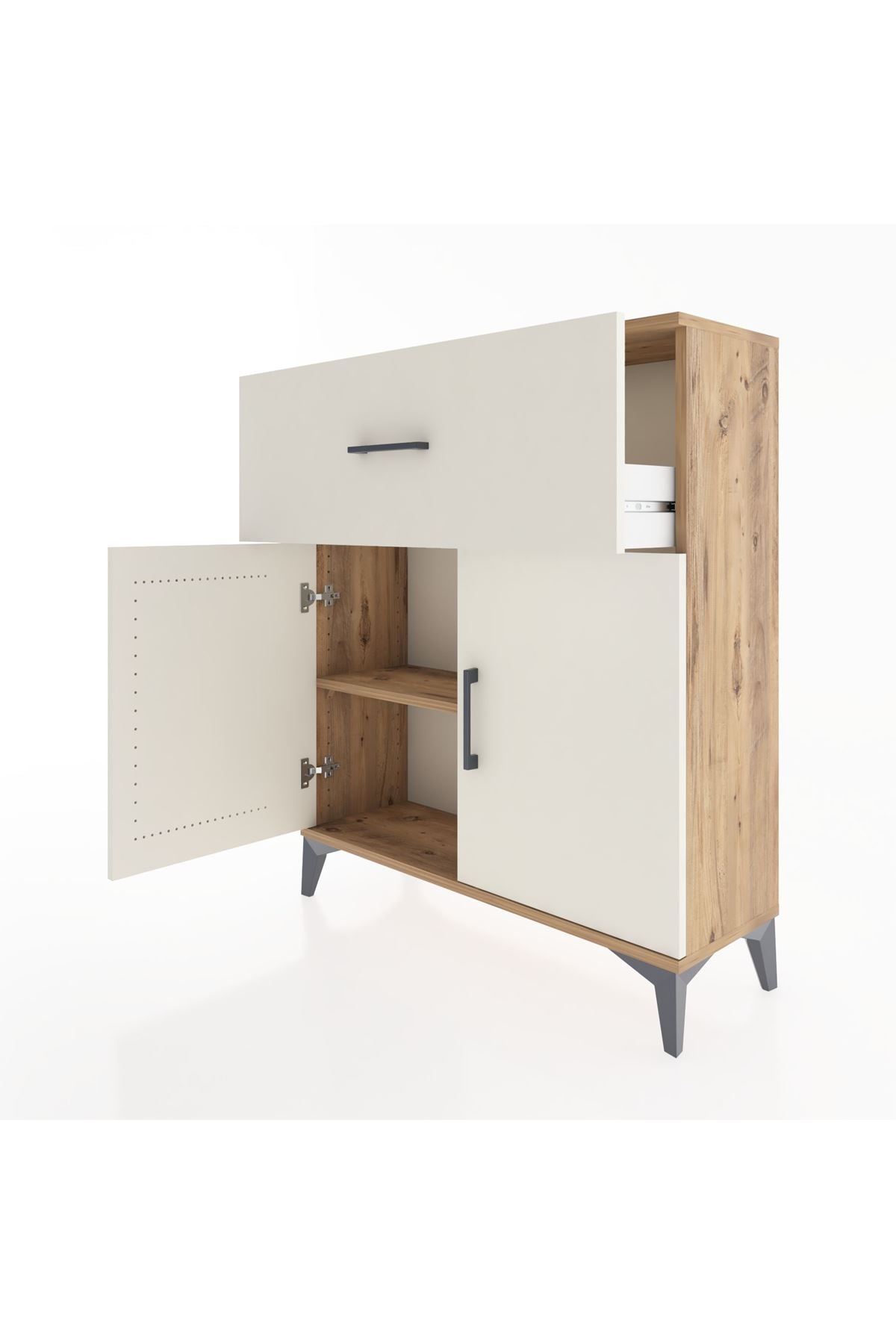 Arges Şifonyer Tek Raflı Tek Çekmeceli 2 Kapaklı 88x30x106 Çam-Aytaşı