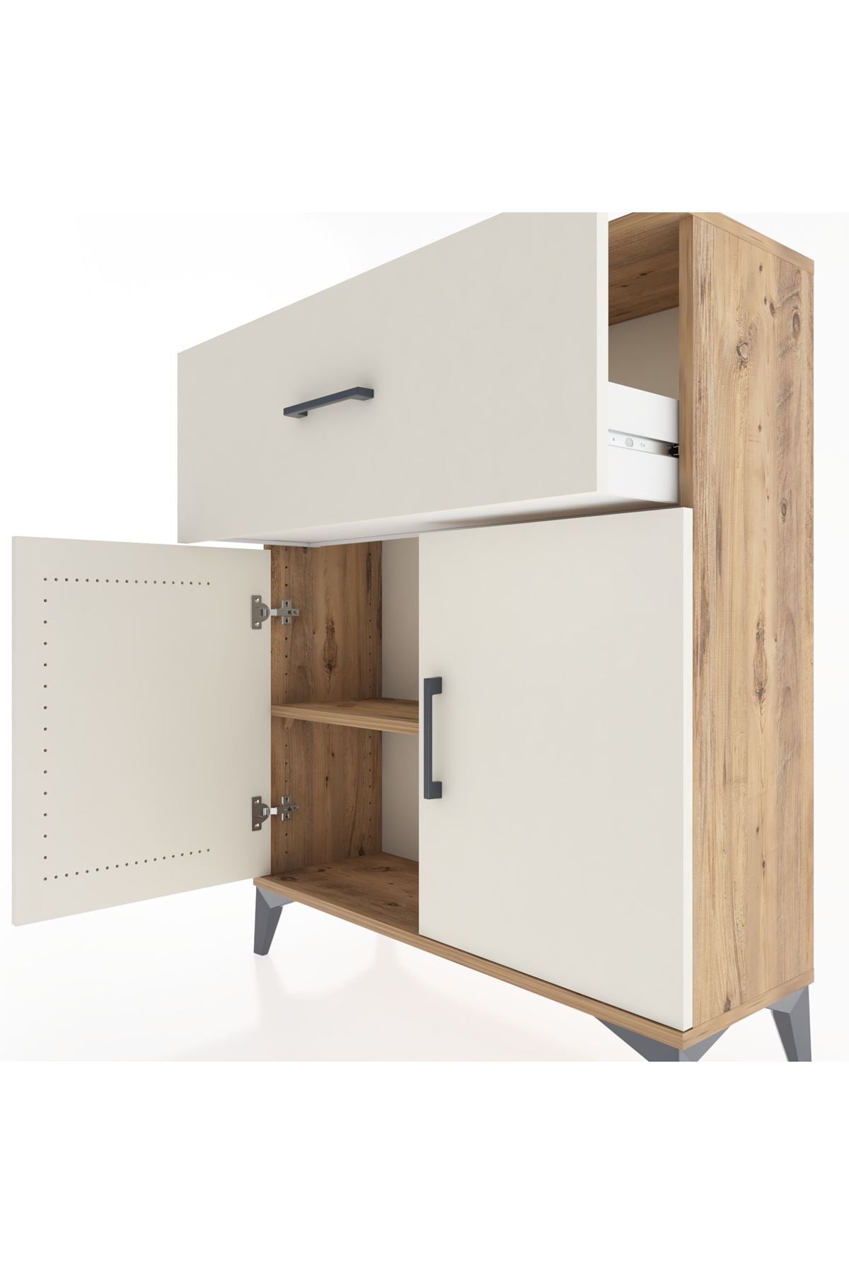 Arges Şifonyer Tek Raflı Tek Çekmeceli 2 Kapaklı 88x30x106 Çam-Aytaşı