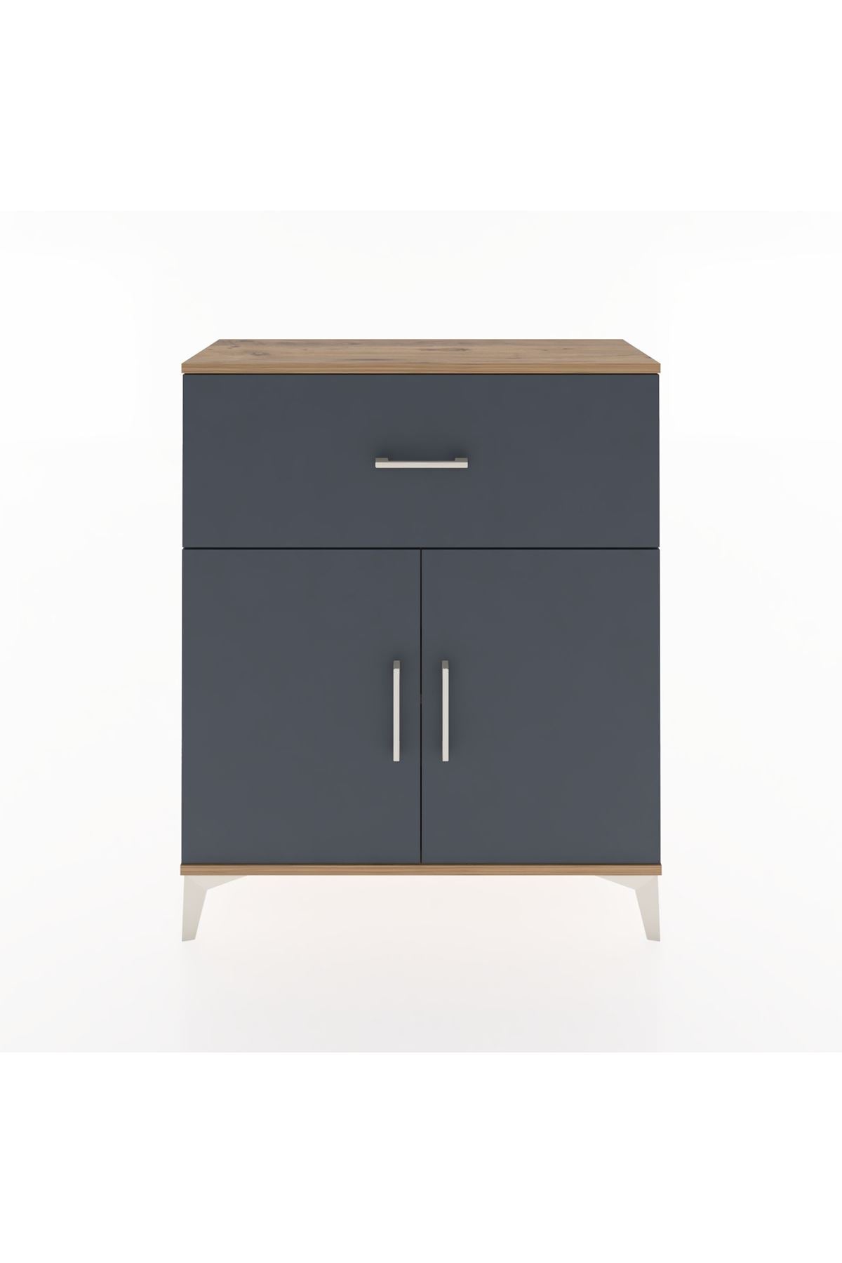 Arges Şifonyer Tek Raflı Tek Çekmeceli 2 Kapaklı 88x30x106 Çam-Antrasit