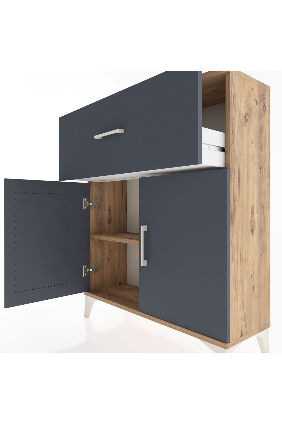 Arges Şifonyer Tek Raflı Tek Çekmeceli 2 Kapaklı 88x30x106 Çam-Antrasit