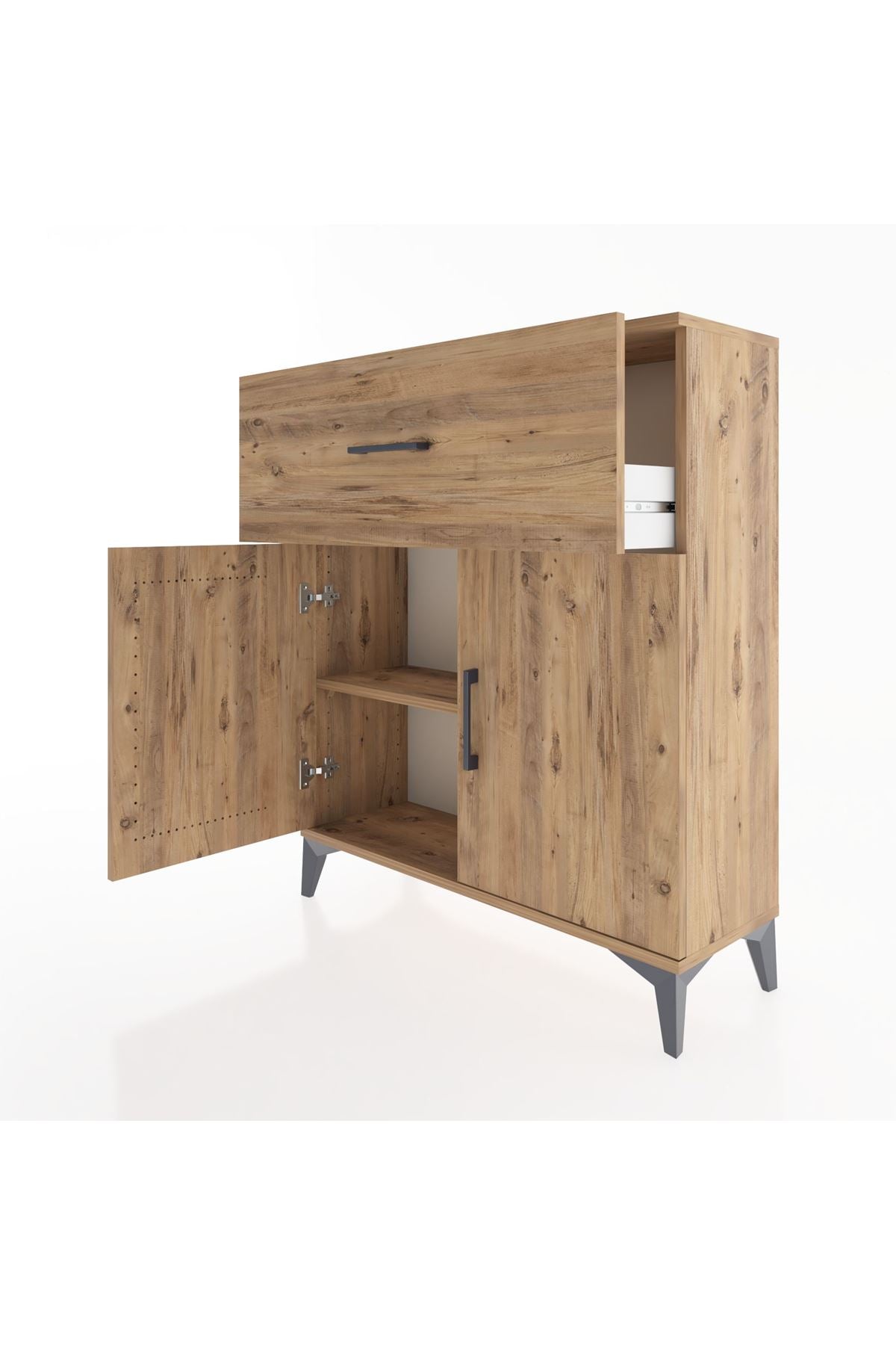 Arges Şifonyer Tek Raflı Tek Çekmeceli 2 Kapaklı 88x30x106 Çam-Çam