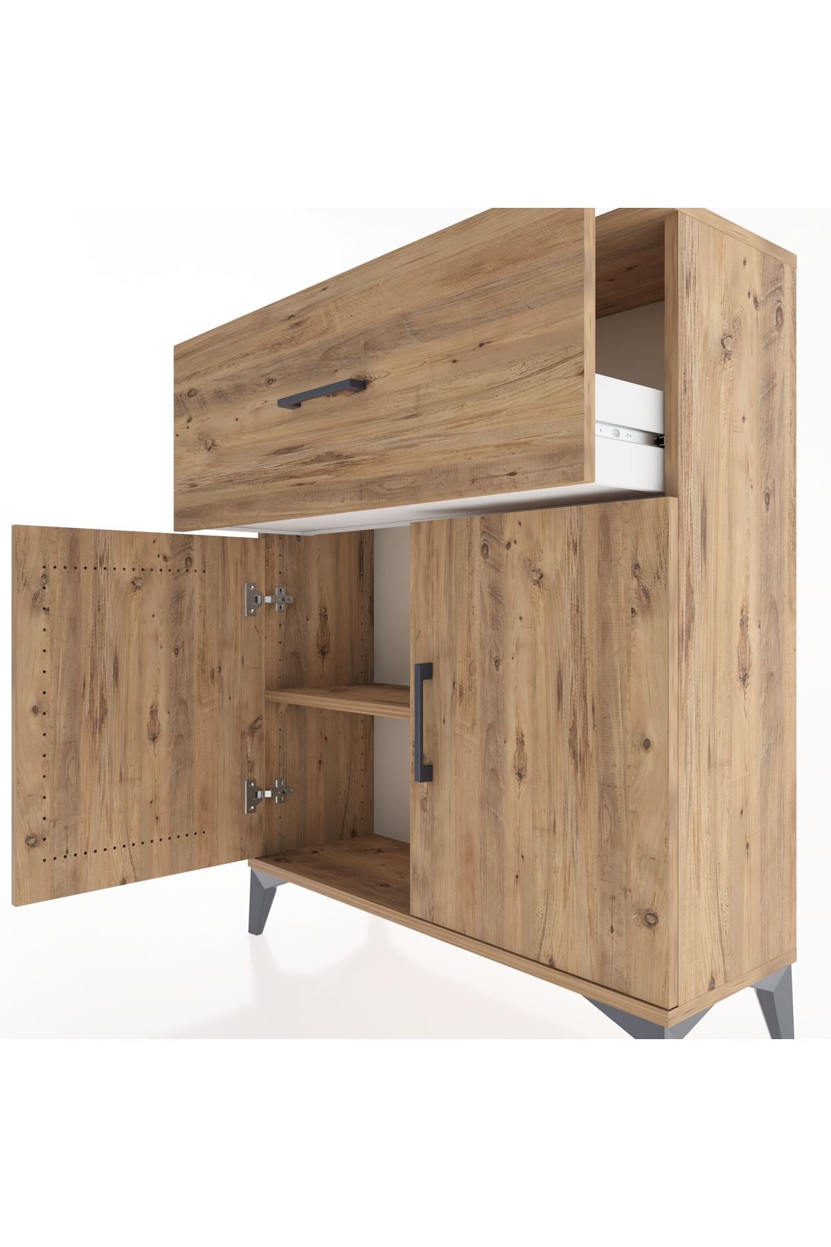 Arges Şifonyer Tek Raflı Tek Çekmeceli 2 Kapaklı 88x30x106 Çam-Çam