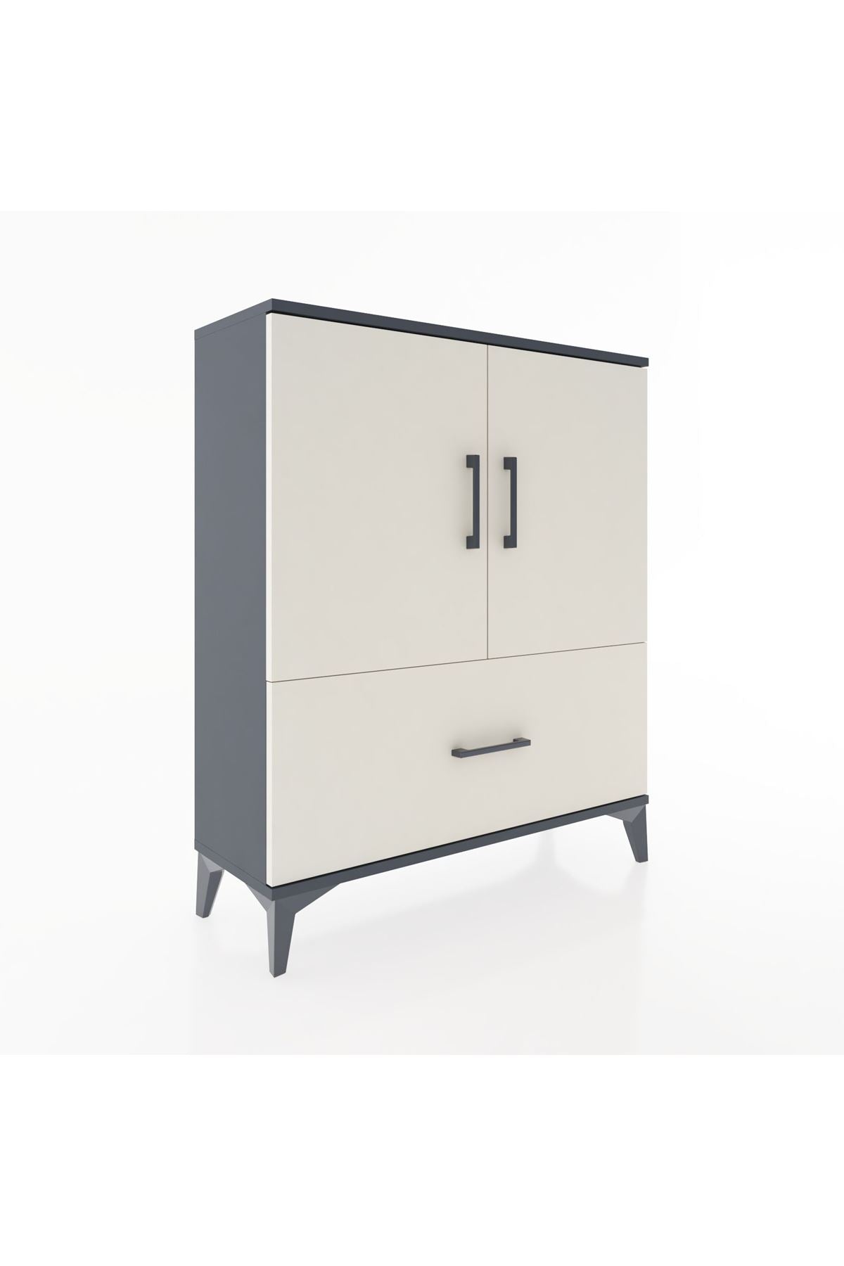 Arges Şifonyer 2 Raflı Tek Çekmeceli 2 Kapaklı 88x30x106 Antrasit-Aytaşı