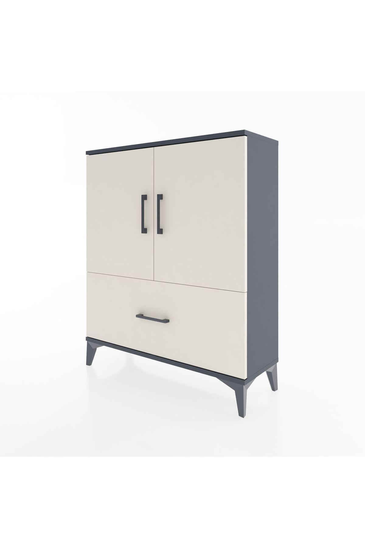 Arges Şifonyer 2 Raflı Tek Çekmeceli 2 Kapaklı 88x30x106 Antrasit-Aytaşı