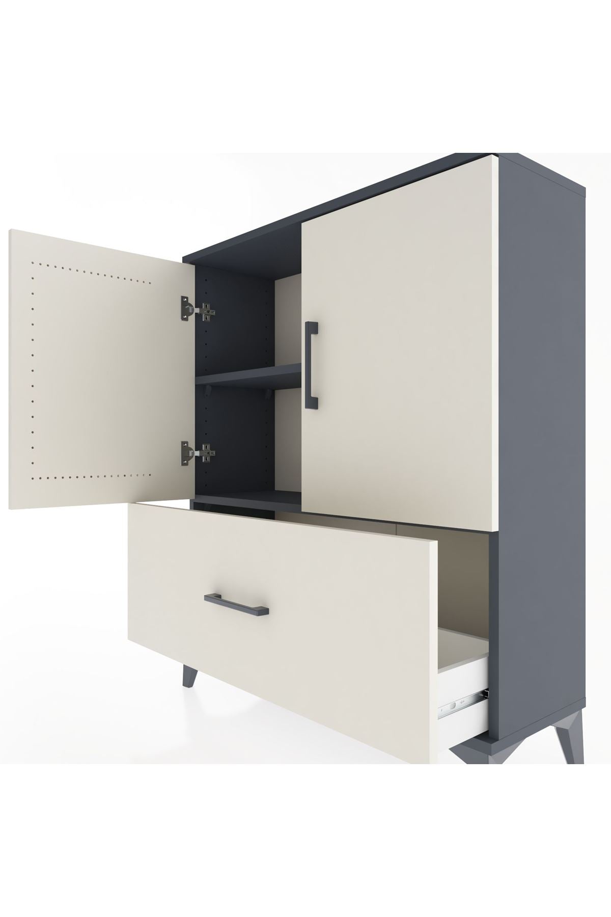 Arges Şifonyer 2 Raflı Tek Çekmeceli 2 Kapaklı 88x30x106 Antrasit-Aytaşı