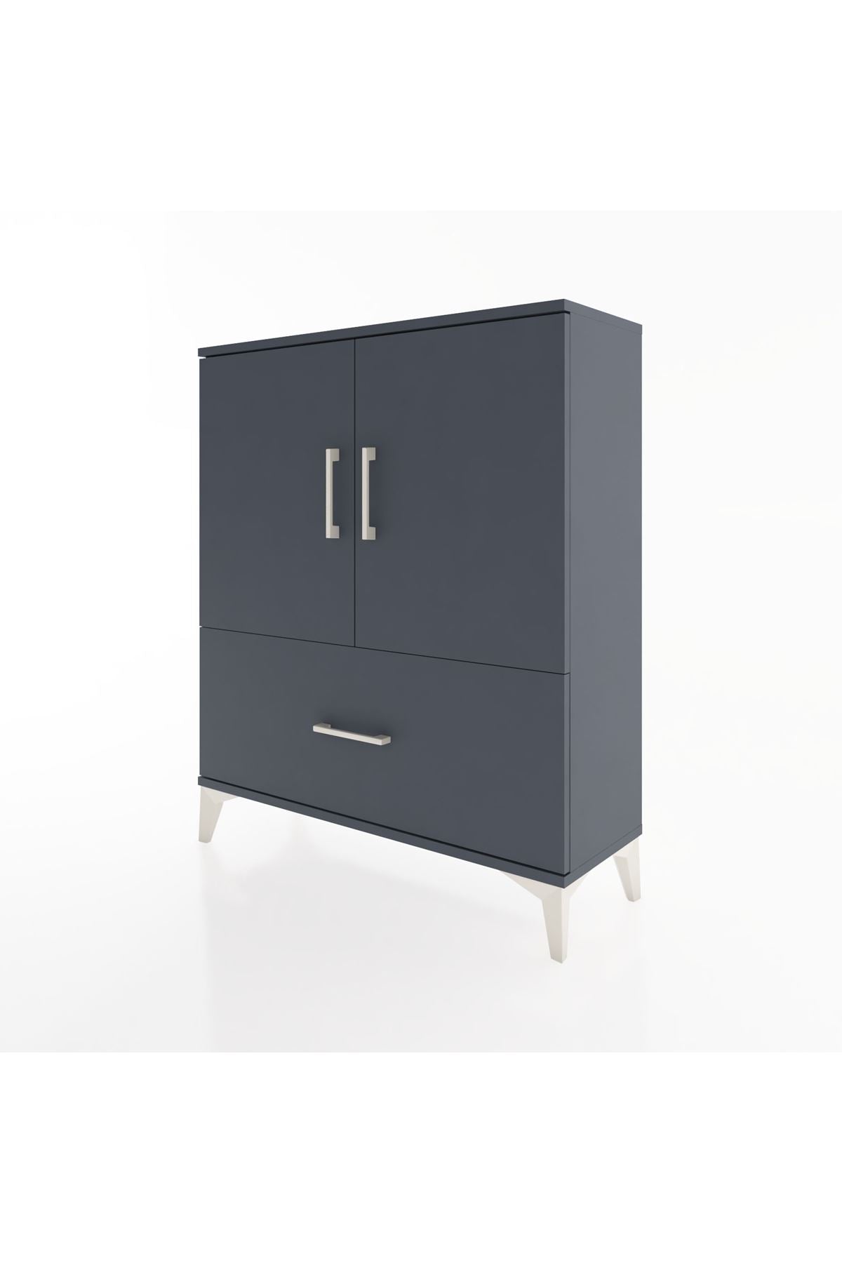 Arges Şifonyer 2 Raflı Tek Çekmeceli 2 Kapaklı 88x30x106 Antrasit-Antrasit