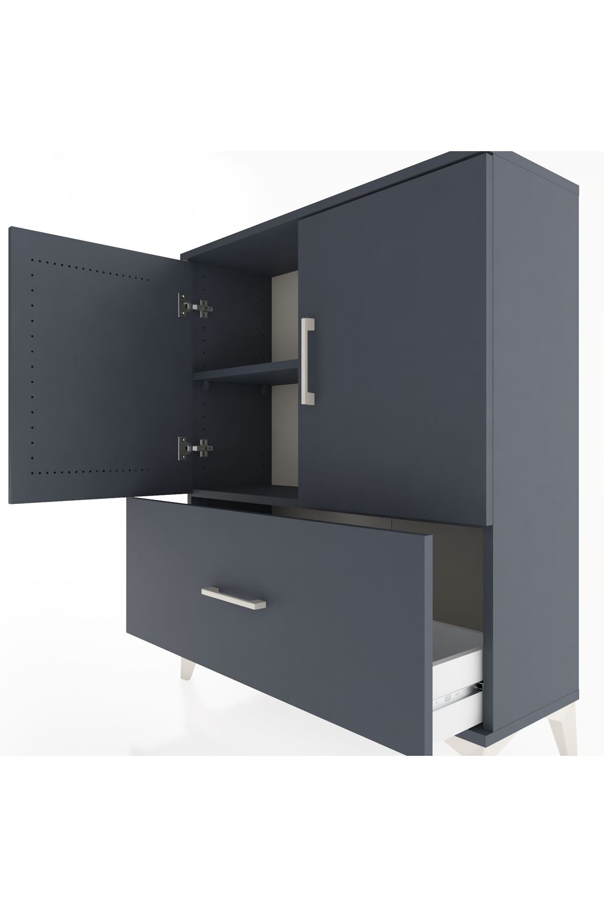 Arges Şifonyer 2 Raflı Tek Çekmeceli 2 Kapaklı 88x30x106 Antrasit-Antrasit