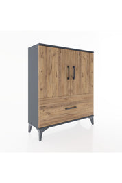 Arges Şifonyer 2 Raflı Tek Çekmeceli 2 Kapaklı 88x30x106 Antrasit-Çam