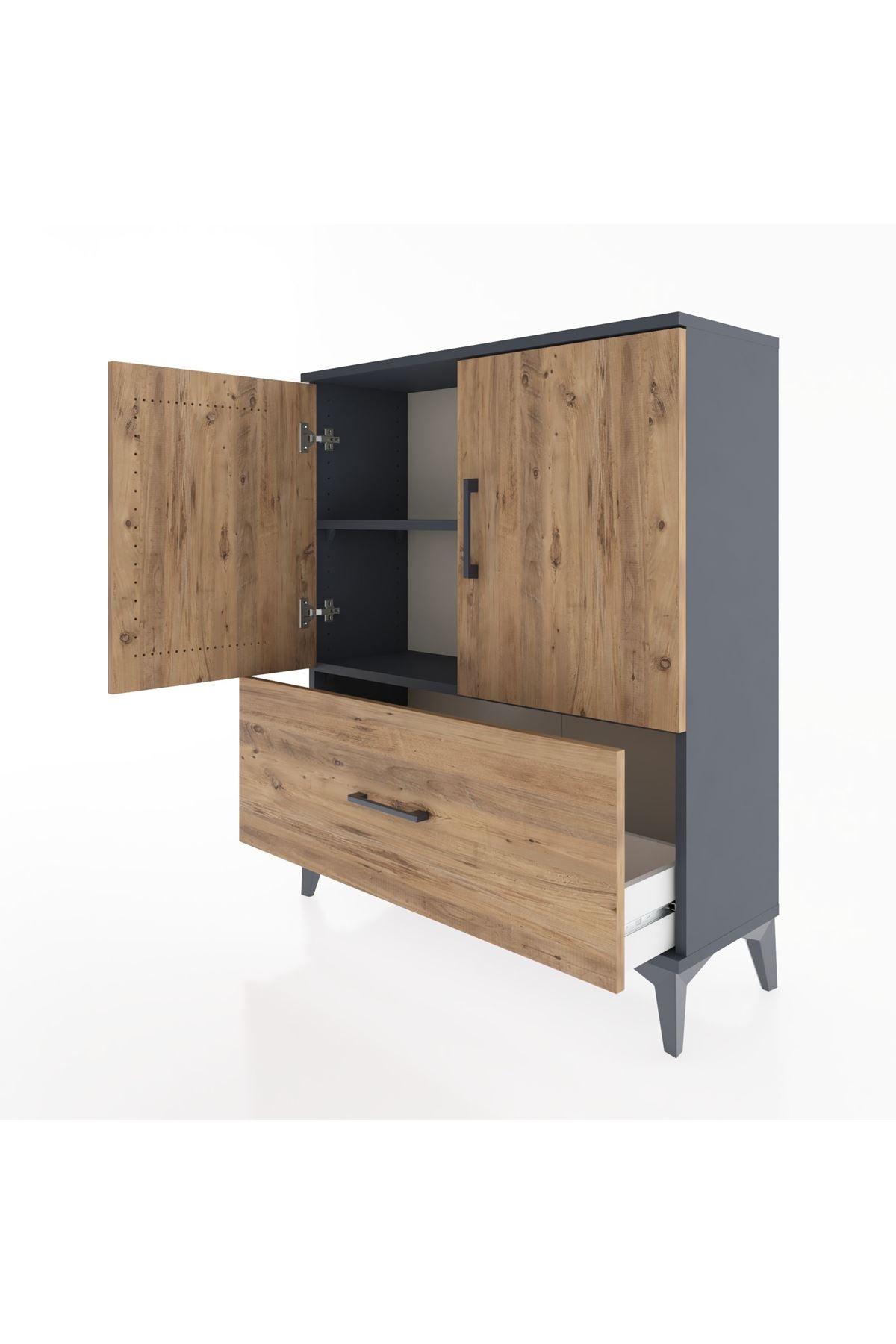 Arges Şifonyer 2 Raflı Tek Çekmeceli 2 Kapaklı 88x30x106 Antrasit-Çam