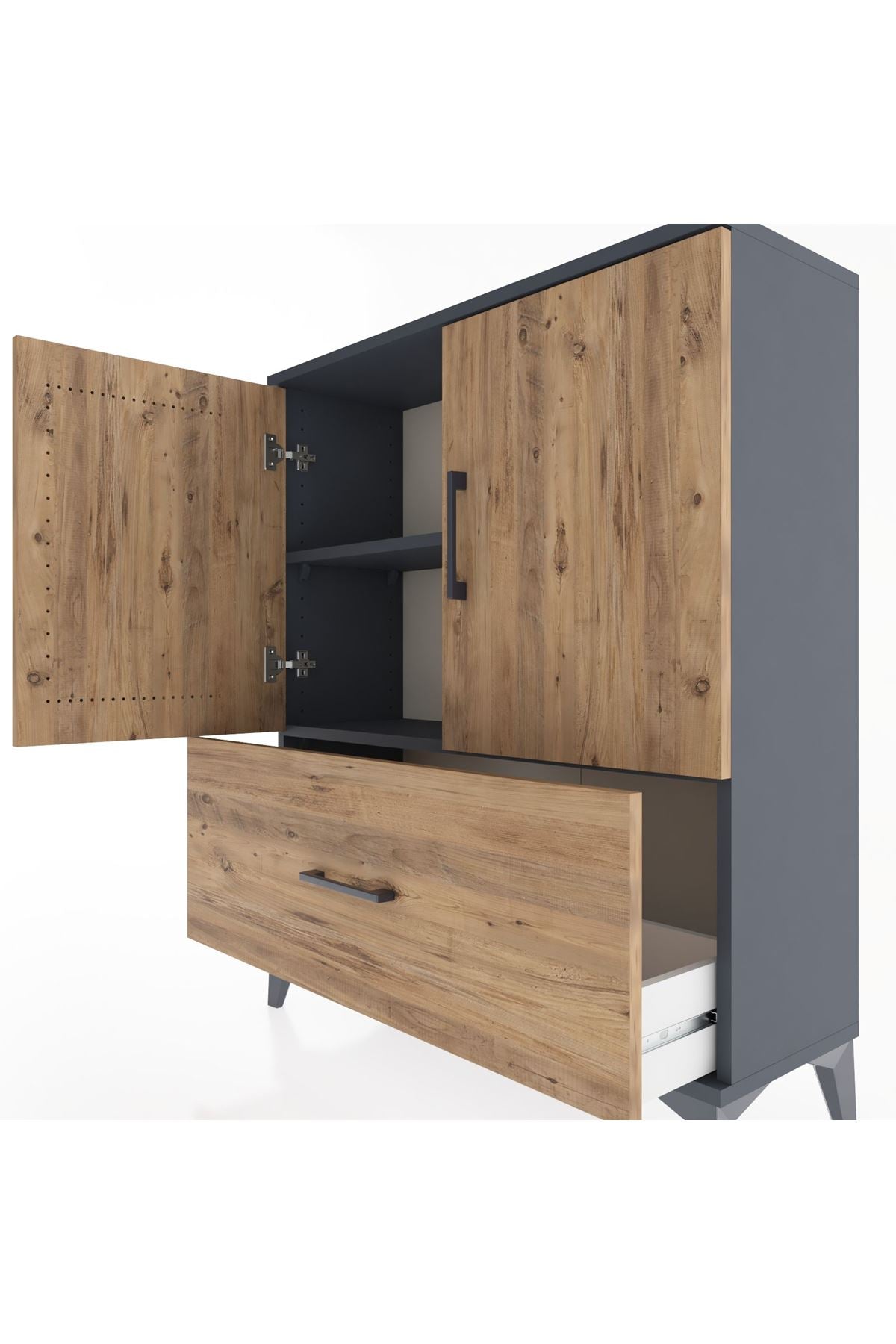 Arges Şifonyer 2 Raflı Tek Çekmeceli 2 Kapaklı 88x30x106 Antrasit-Çam